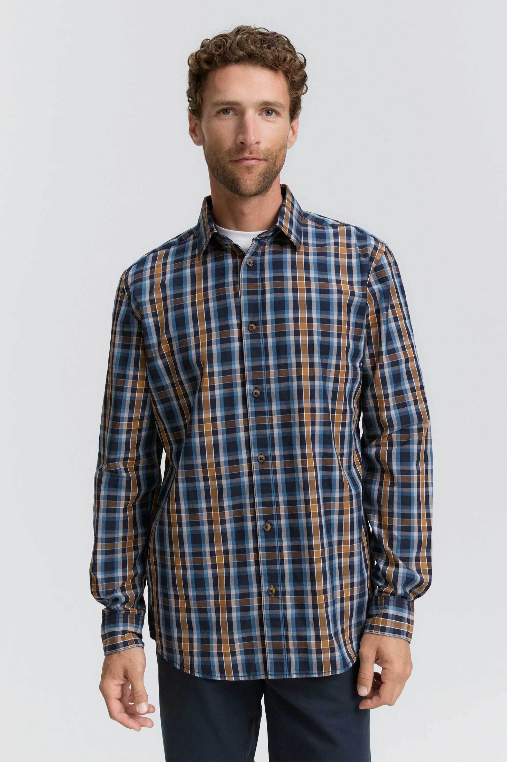 Tom Tailor ανδρικό πουκάμισο με καρό σχέδιο Regular Fit - 1047324 Μπλε Σκούρο