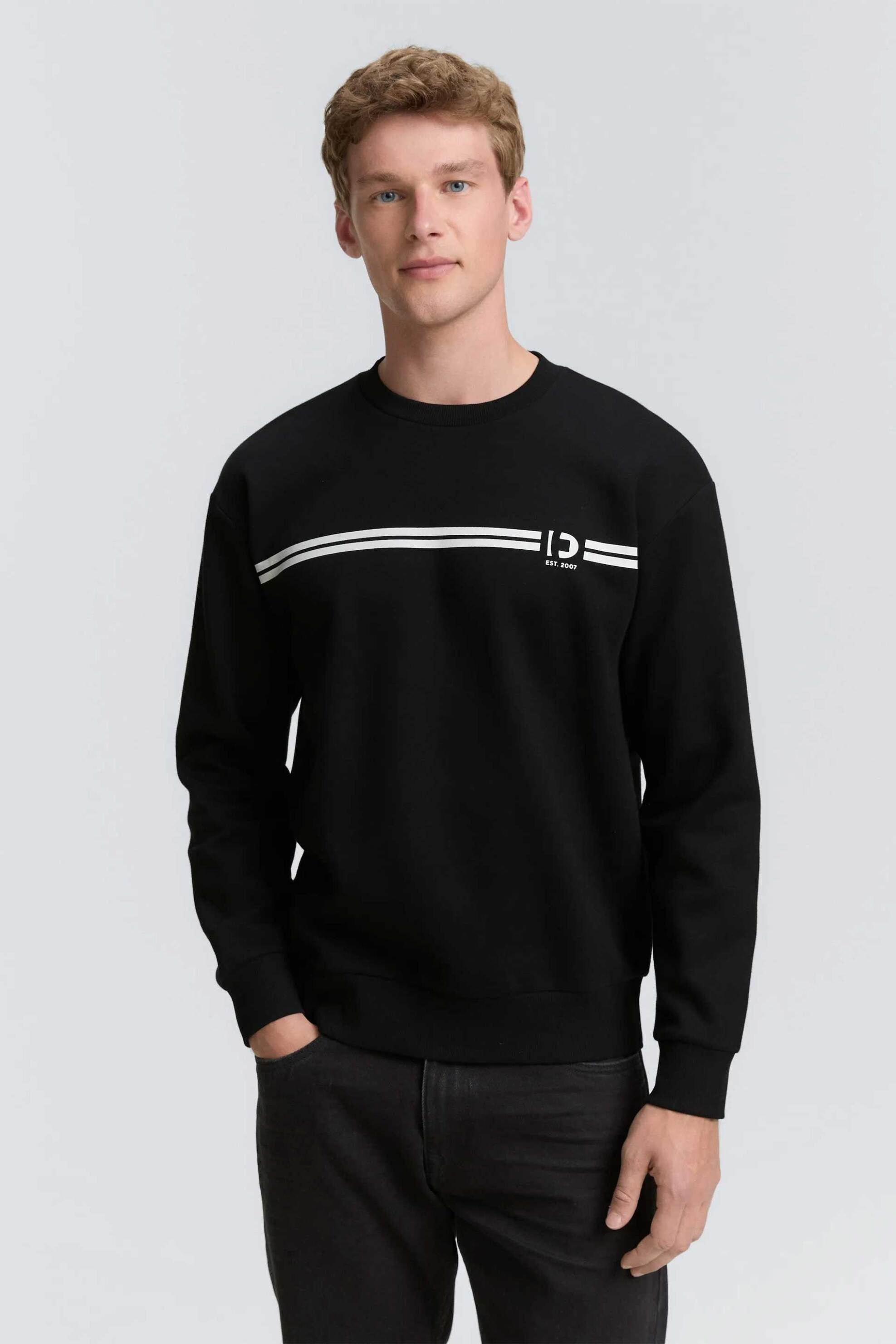 Tom Tailor ανδρική μπλούζα φούτερ με λογότυπο στο στήθος Basic Fit - 1047941 Μαύρο