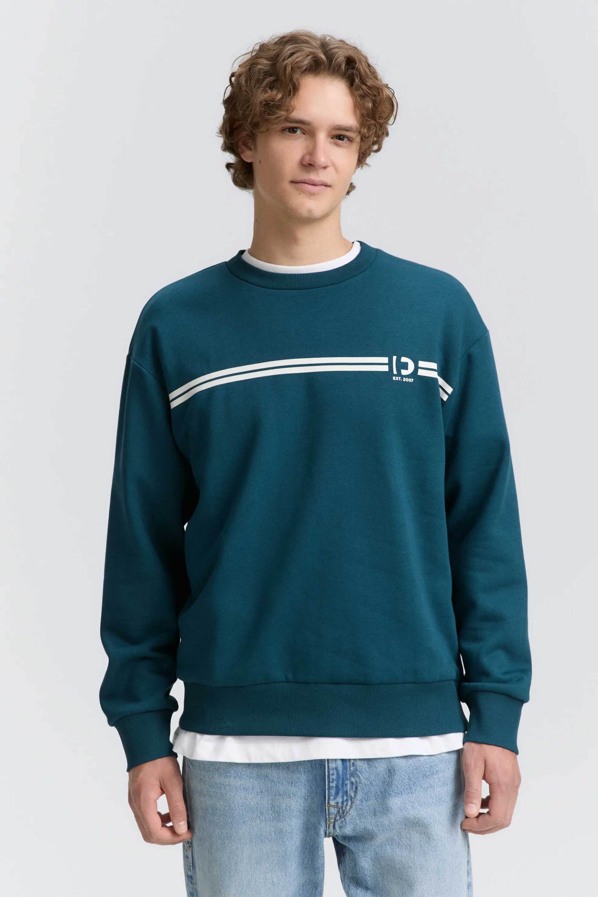 Tom Tailor ανδρική μπλούζα φούτερ με λογότυπο στο στήθος Basic Fit - 1047941 Πετρόλ