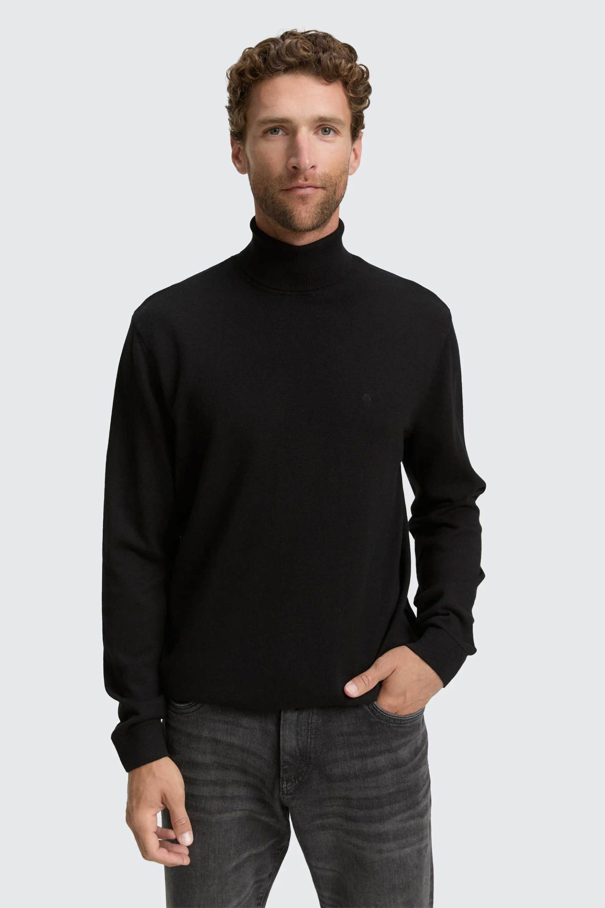 Tom Tailor ανδρική πλεκτή μπλούζα με ψηλό λαιμό Regular Fit - 1048013 Μαύρο