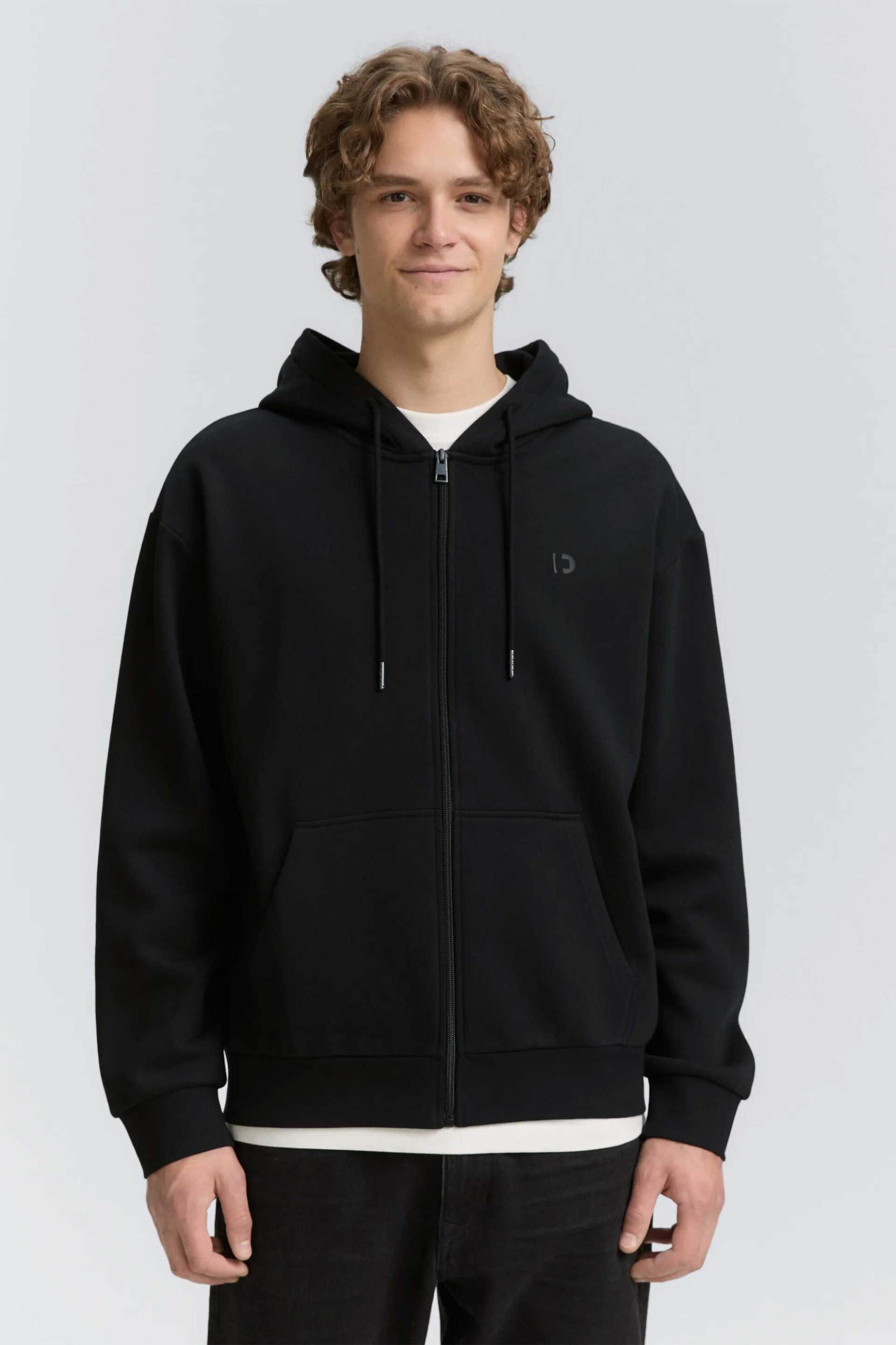 Tom Tailor ανδρική ζακέτα φούτερ με λογότυπο και κουκούλα Basic Fit - 1048078 Μαύρο