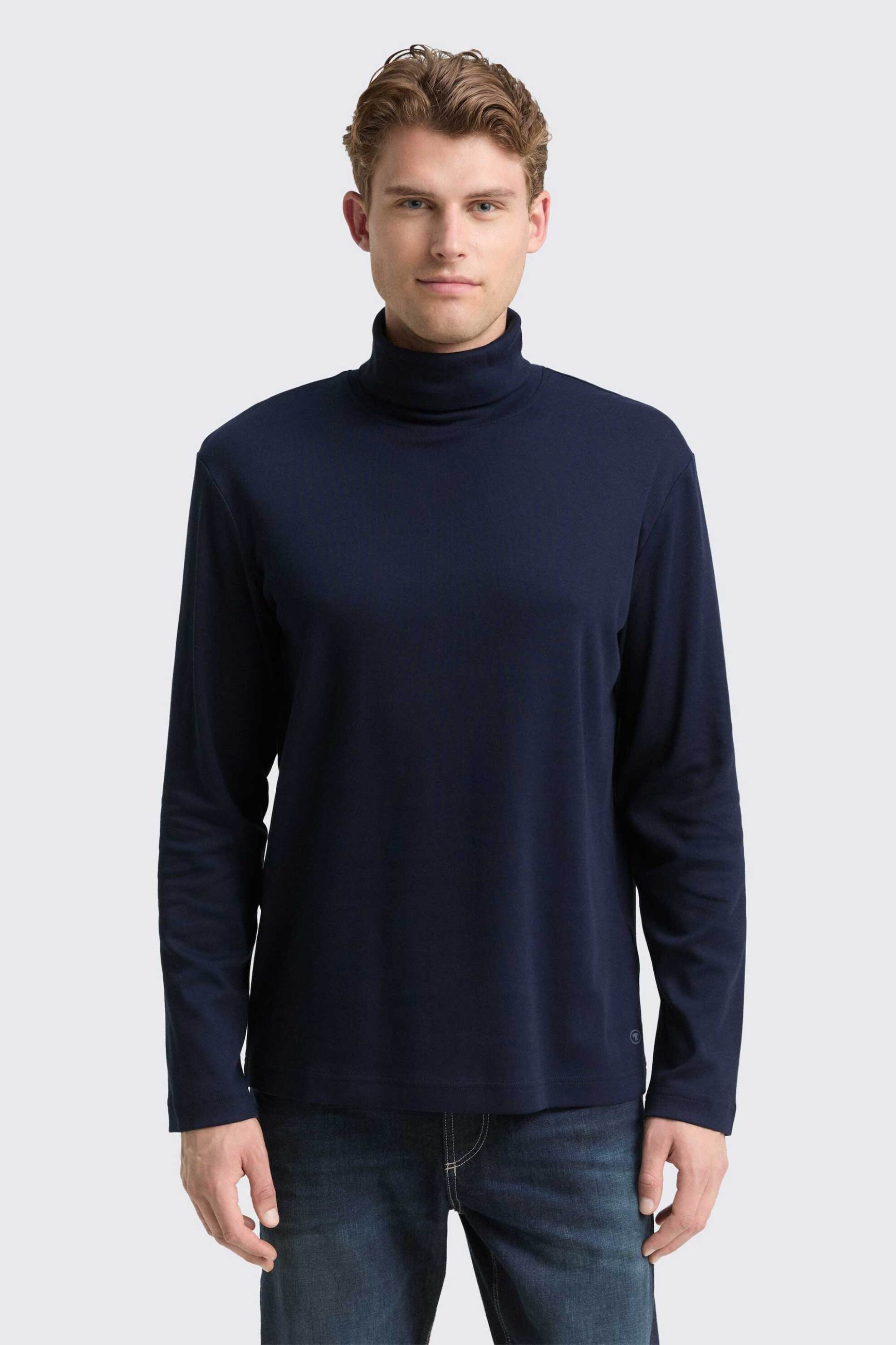 Tom Tailor ανδρική μπλούζα ζιβάγκο μονόχρωμη Regular Fit - 1048614 Μπλε Σκούρο