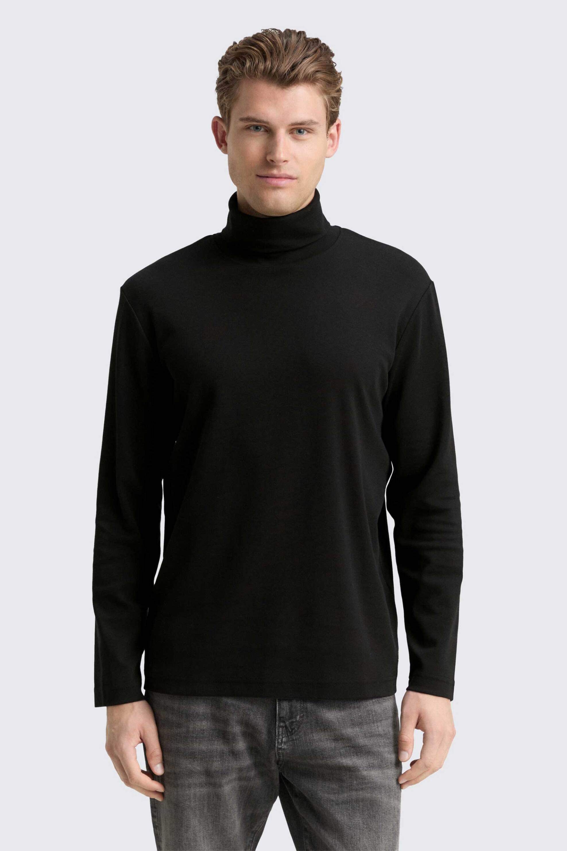 Tom Tailor ανδρική μπλούζα ζιβάγκο μονόχρωμη Regular Fit - 1048614 Μαύρο