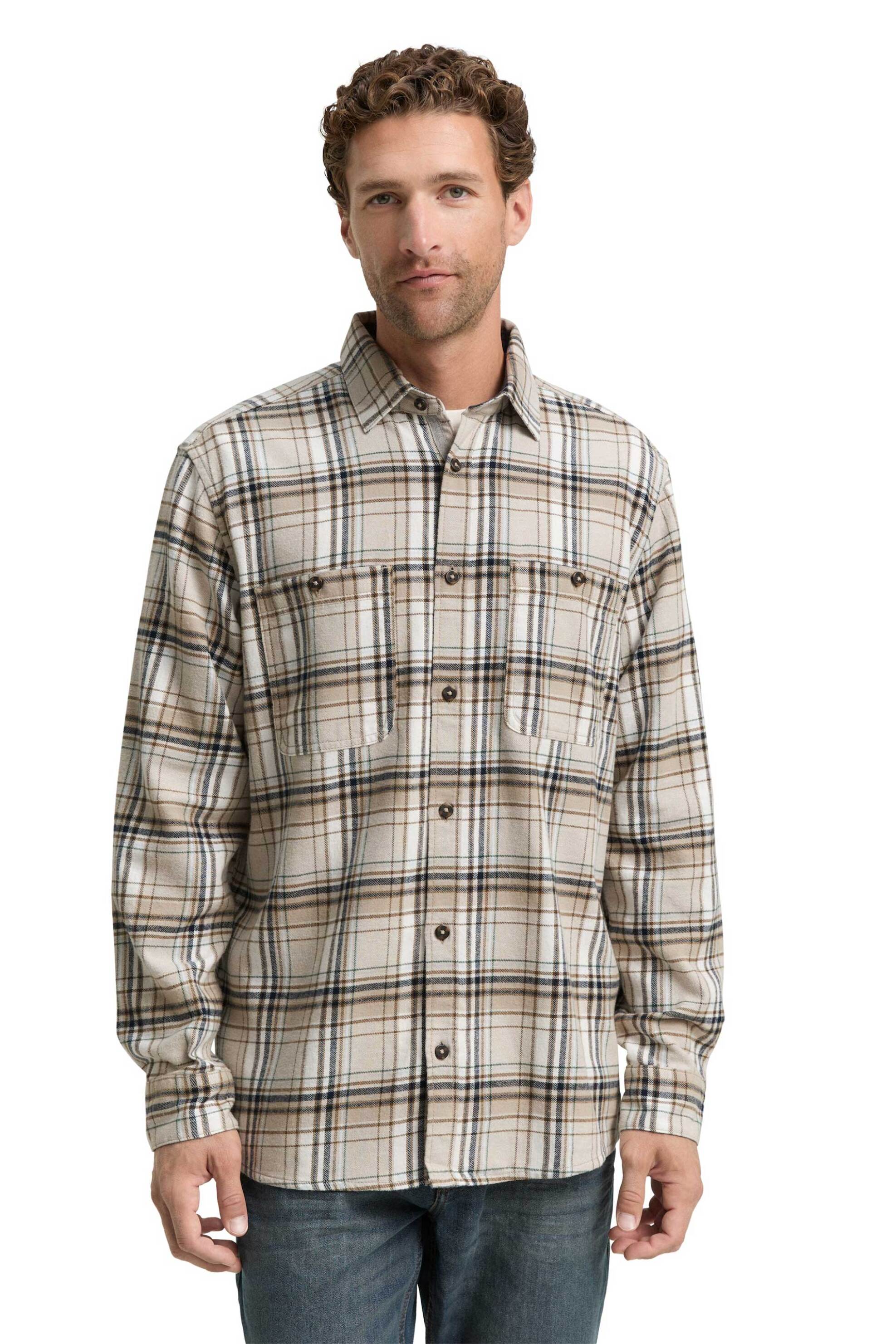 Tom Tailor ανδρικό πουκάμισο με καρό σχέδιο Regular Fit - 1047337 Μπεζ