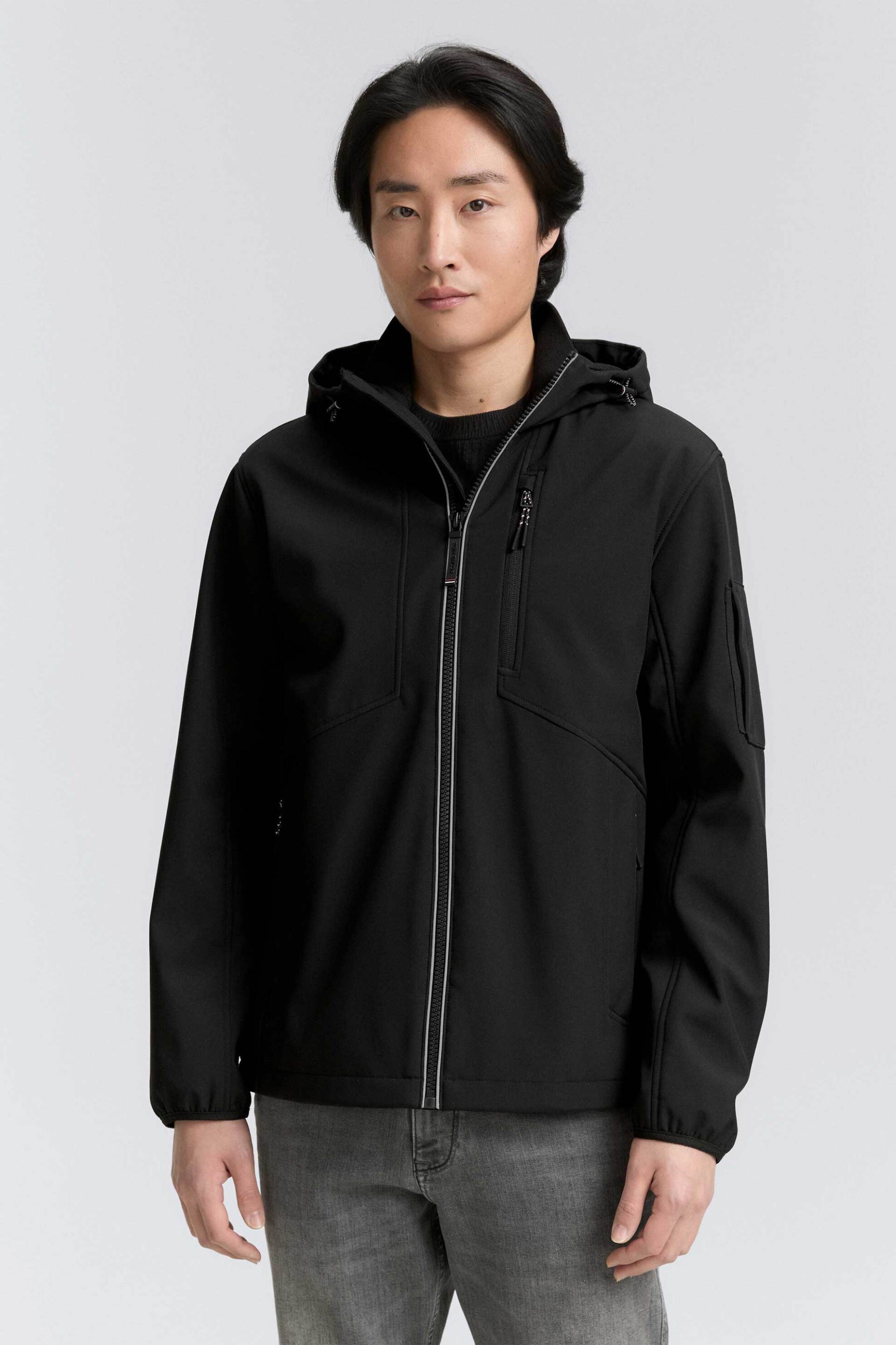 Tom Tailor ανδρικό μπουφάν μονόχρωμο με κουκούλα Regular Fit - 1046227 Μαύρο