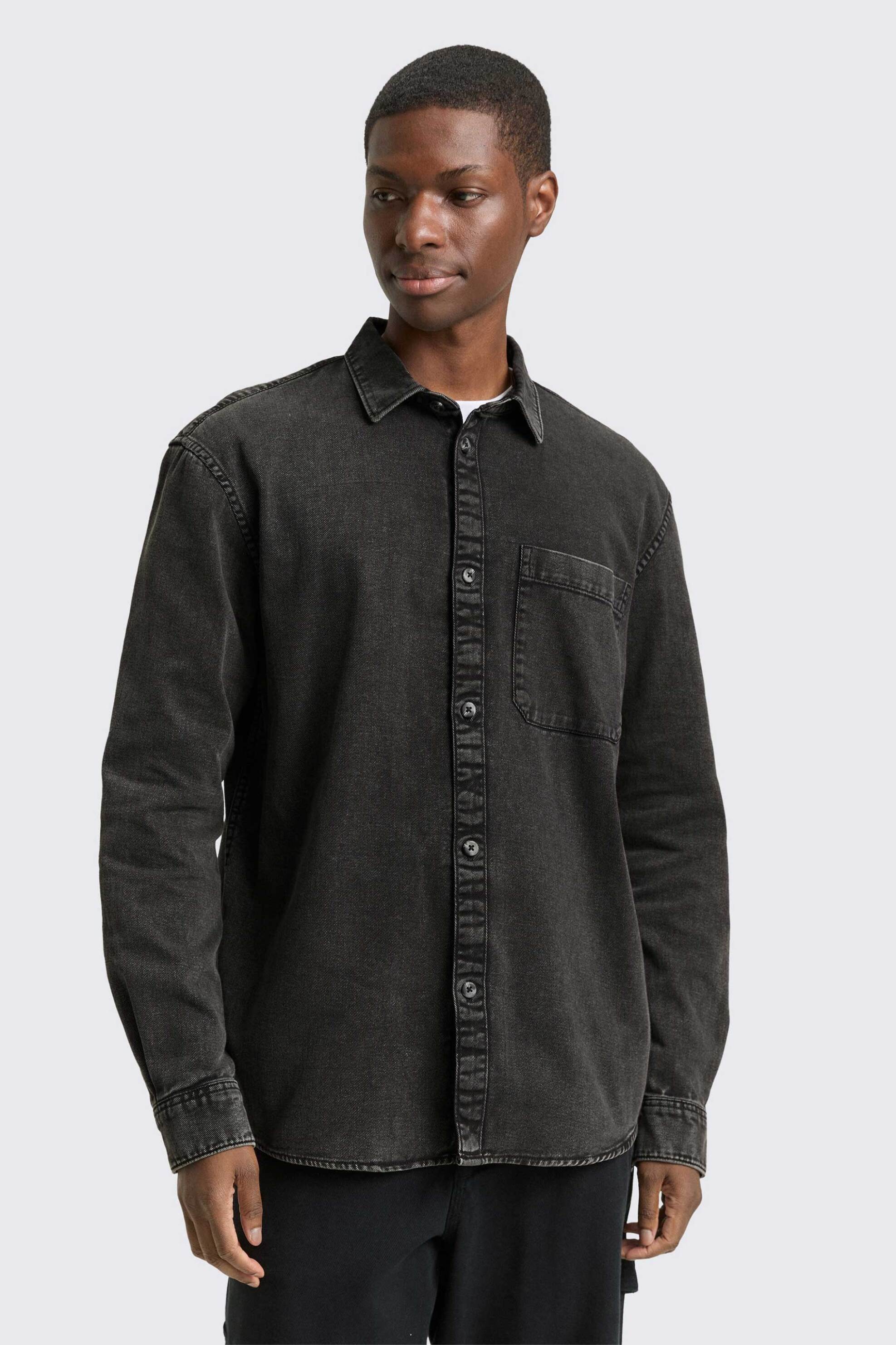 Tom Tailor ανδρικό overshirt μονόχρωμο Regular Fit - 1045179 Μαύρο