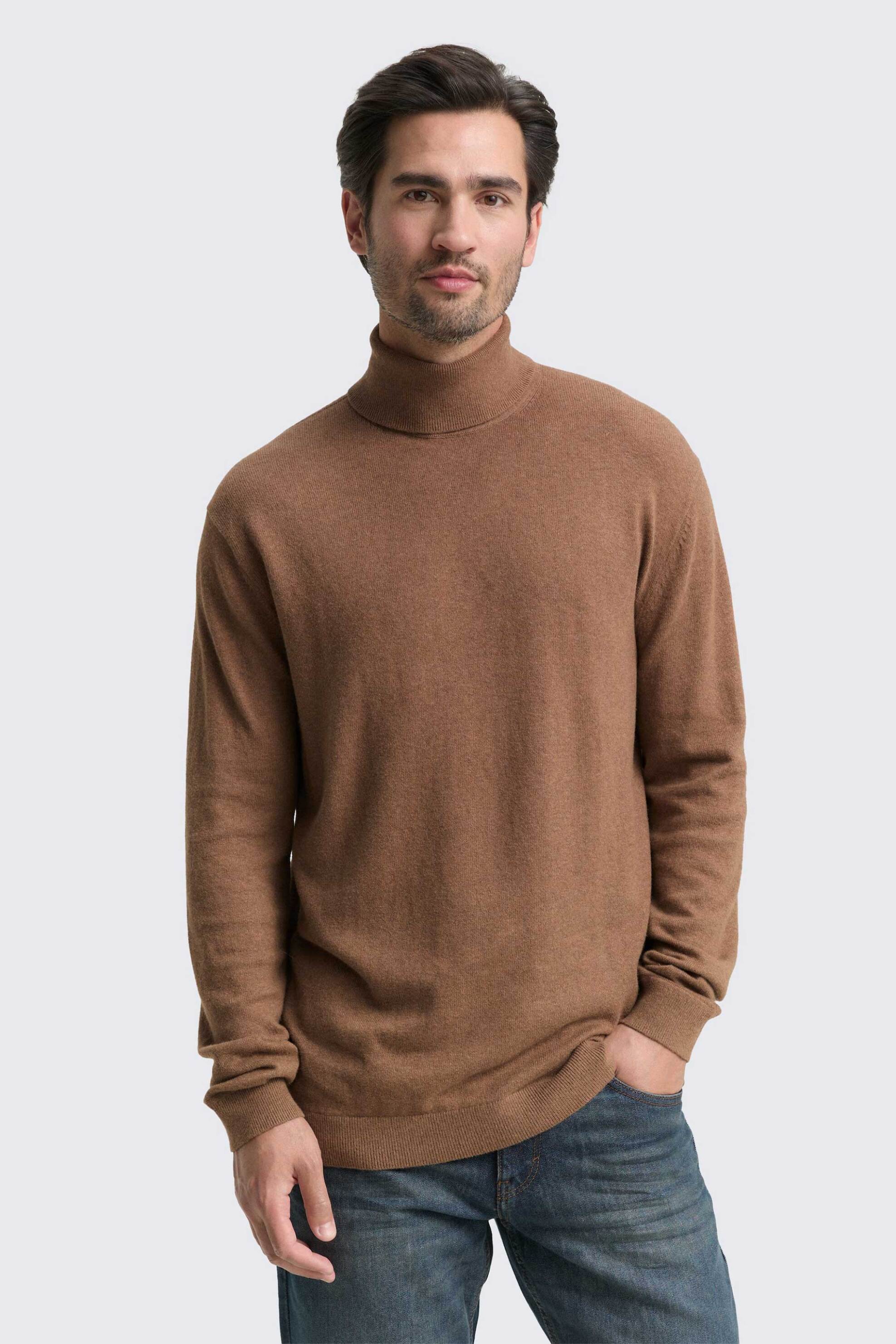 Tom Tailor ανδρική μπλούζα ζιβάγκο μονόχρωμη Regular Fit - 1048017 Καφέ