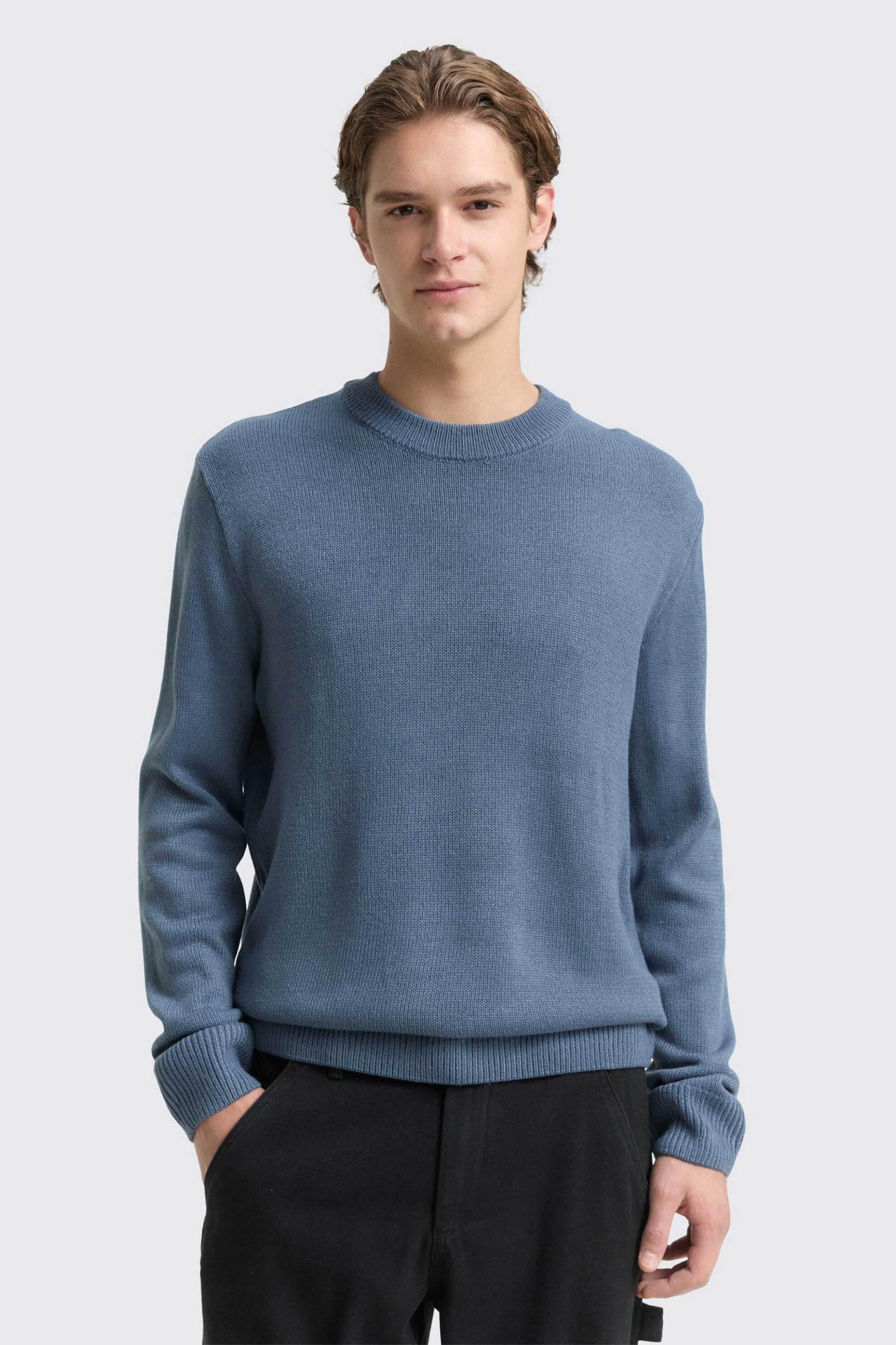 Tom Tailor ανδρικό πουλόβερ μονόχρωμο Regular Fit - 1049459 Μπλε Ανοιχτό