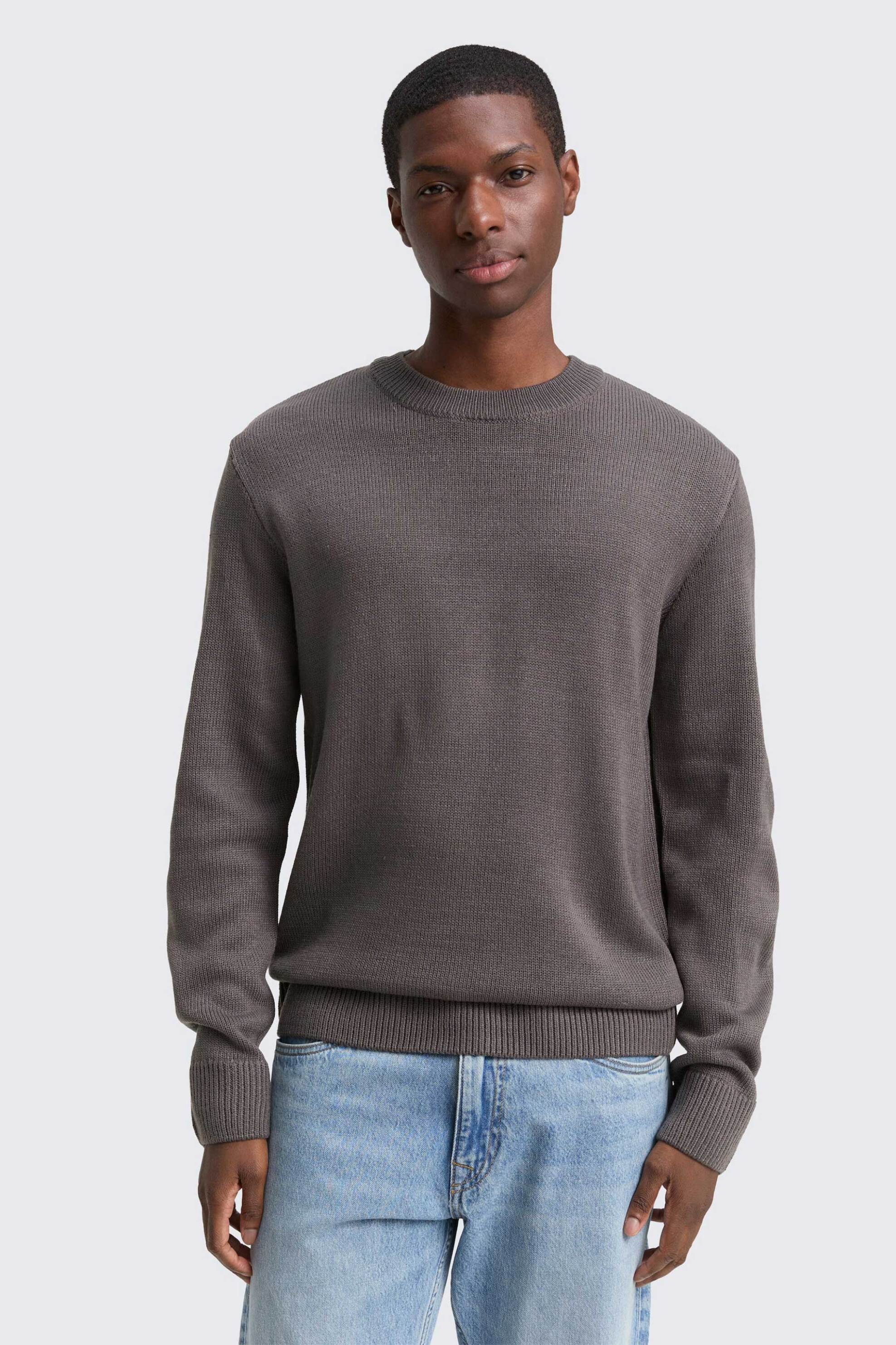 Tom Tailor ανδρικό πουλόβερ μονόχρωμο Regular Fit - 1049459 Γκρι Σκούρο