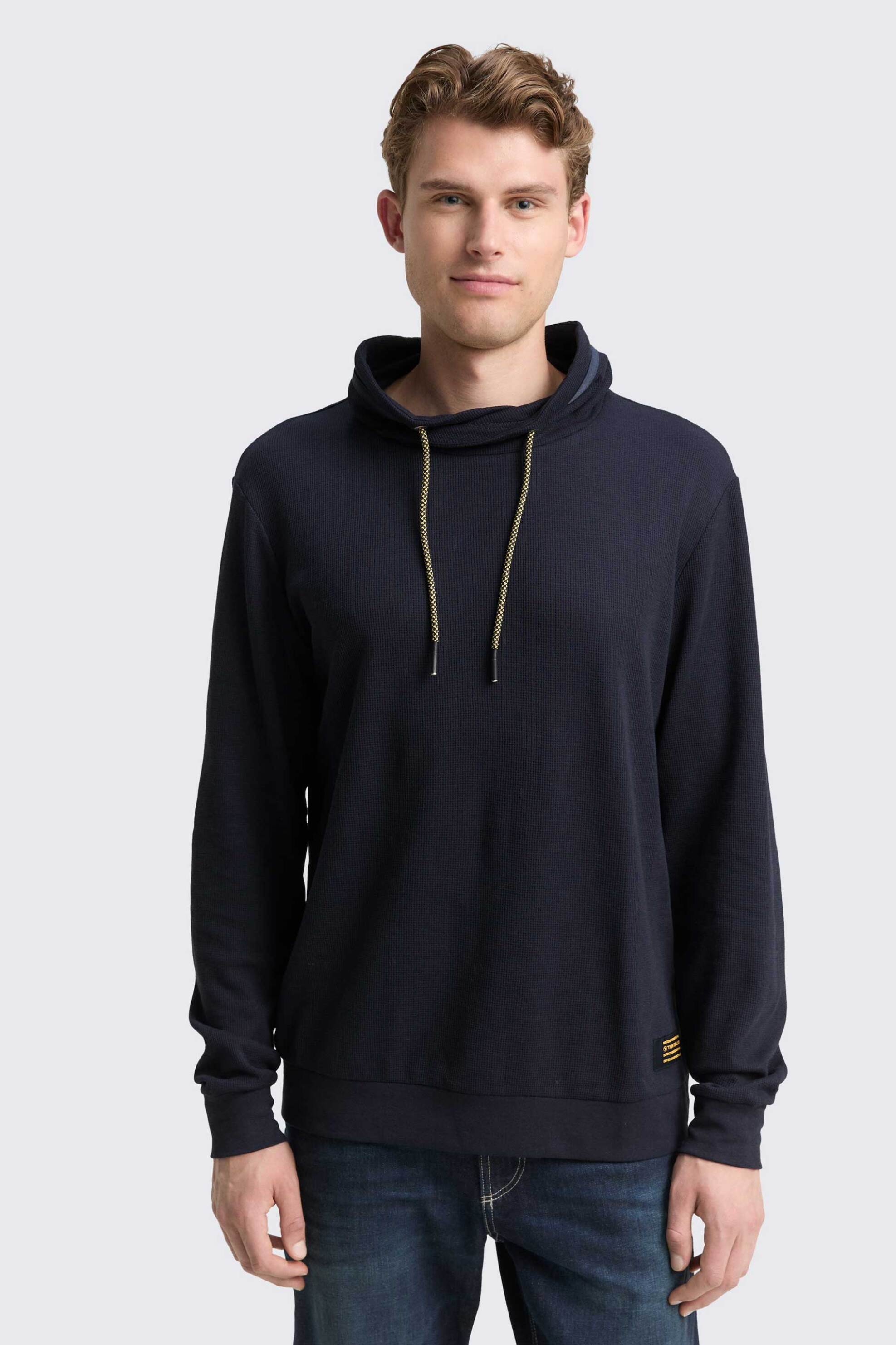 Tom Tailor ανδρική μπλούζα φούτερ μονόχρωμη με ψηλό λαιμό - 1048615 Μπλε Σκούρο