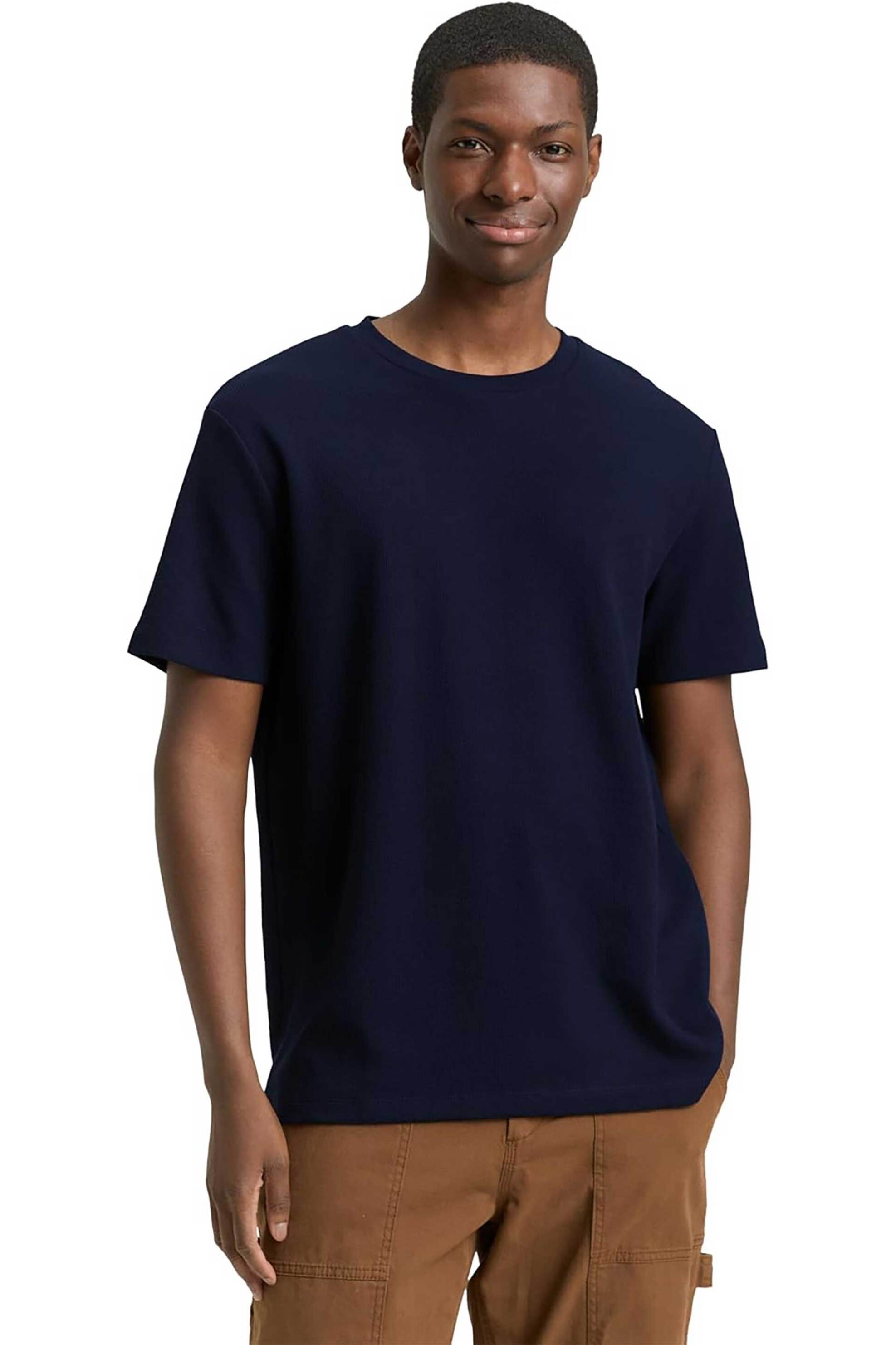 Tom Tailor ανδρικό T-shirt structured μονόχρωμο Basic Fit - 1049041 Μπλε Σκούρο