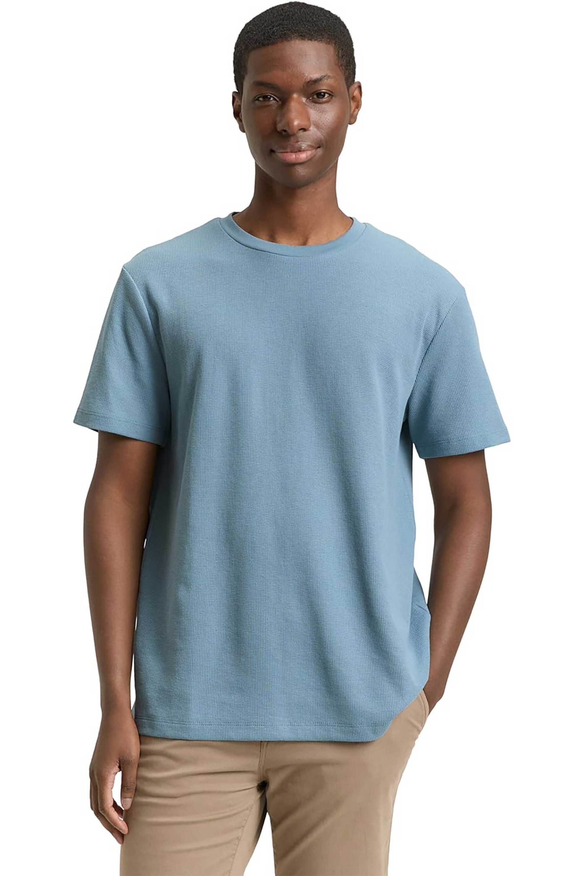Tom Tailor ανδρικό T-shirt structured μονόχρωμο Basic Fit - 1049041 Μπλε Ανοιχτό