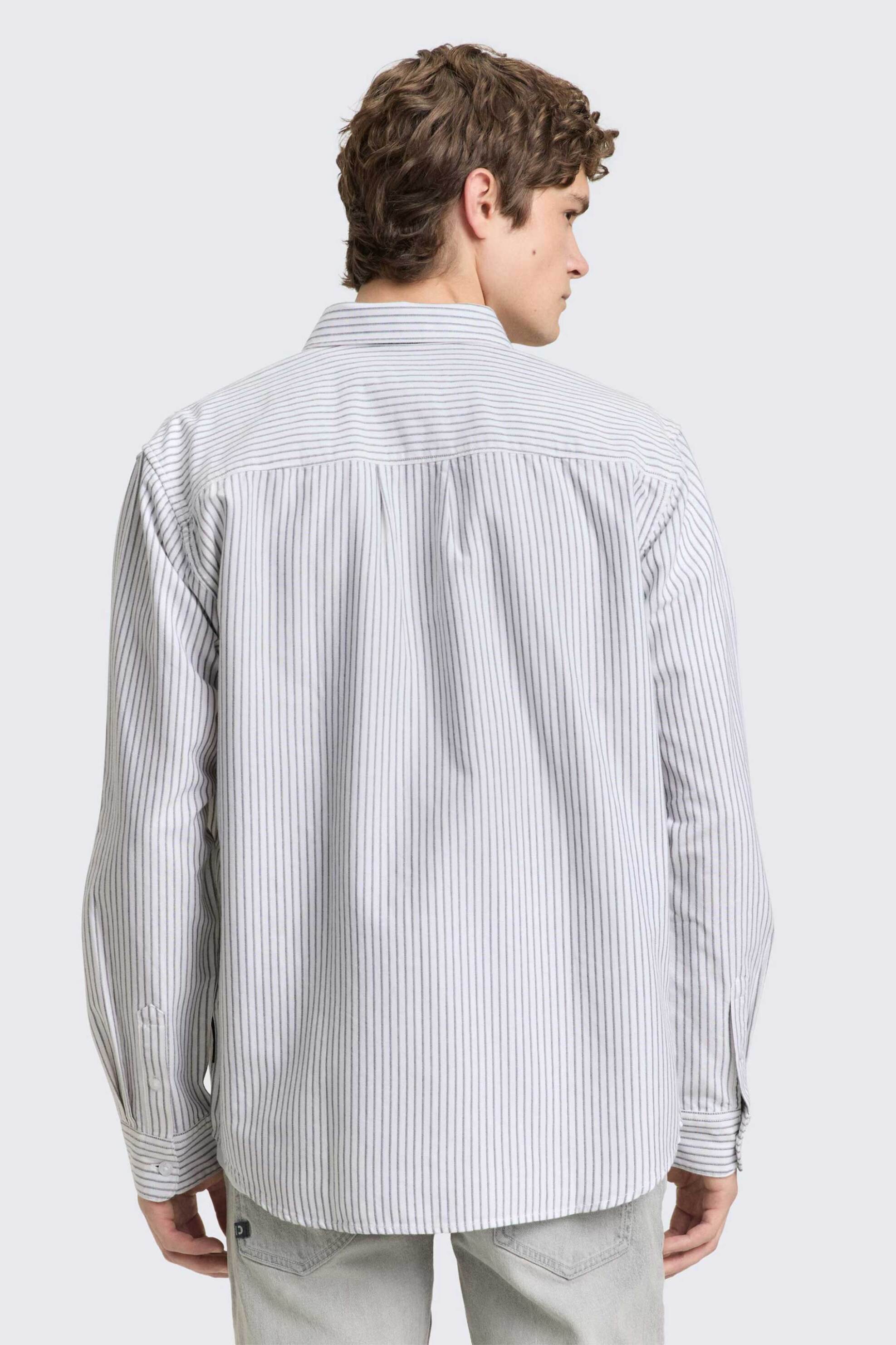 Tom Tailor Ανδρικό Πουκάμισο Button Down με Ριγέ Σχέδιο Και Τσέπη Relaxed Fit - 1049377 Λευκό