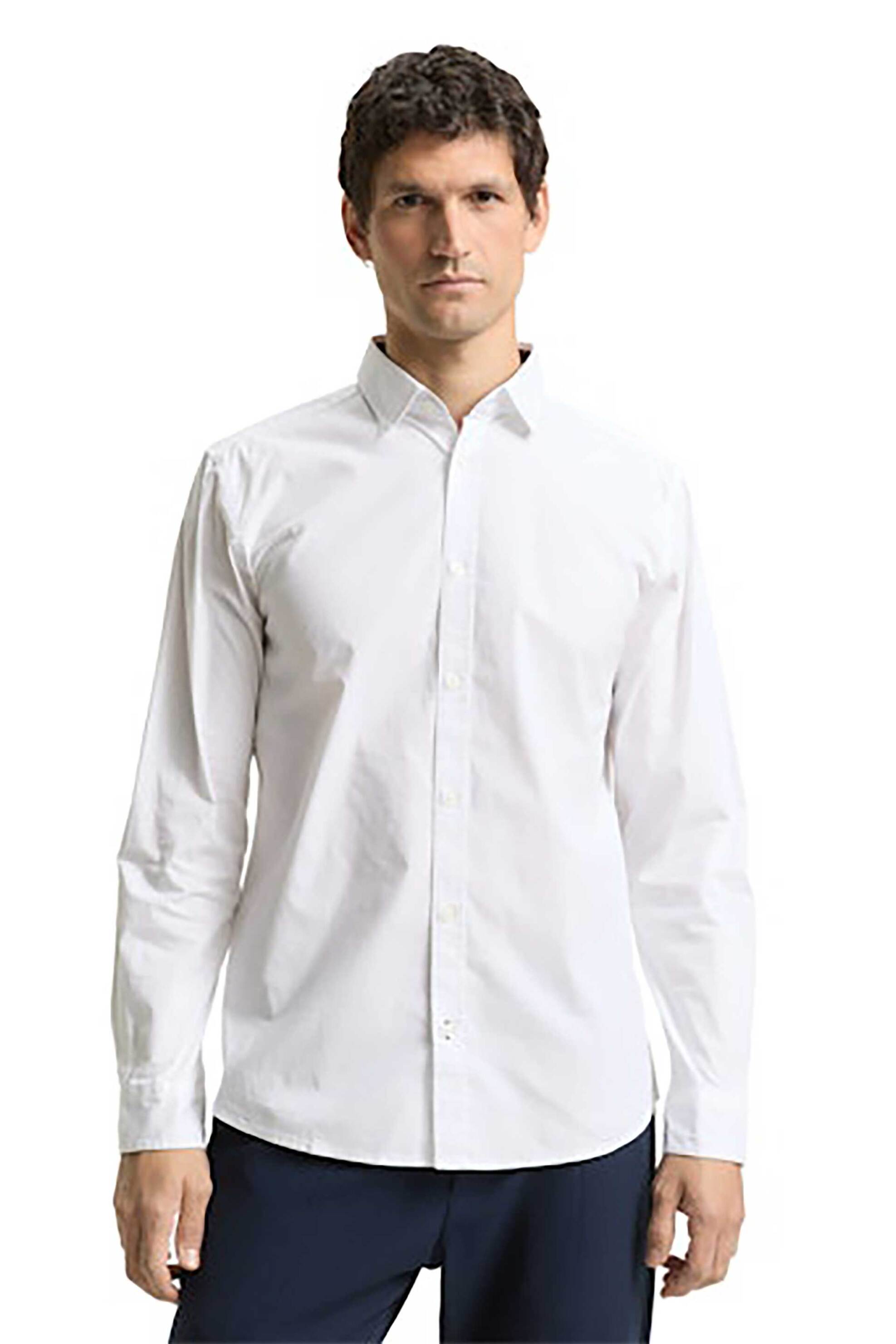 Tom Tailor ανδρικό πουκάμισο poplin μονόχρωμο Regular Fit - 1048449 Λευκό