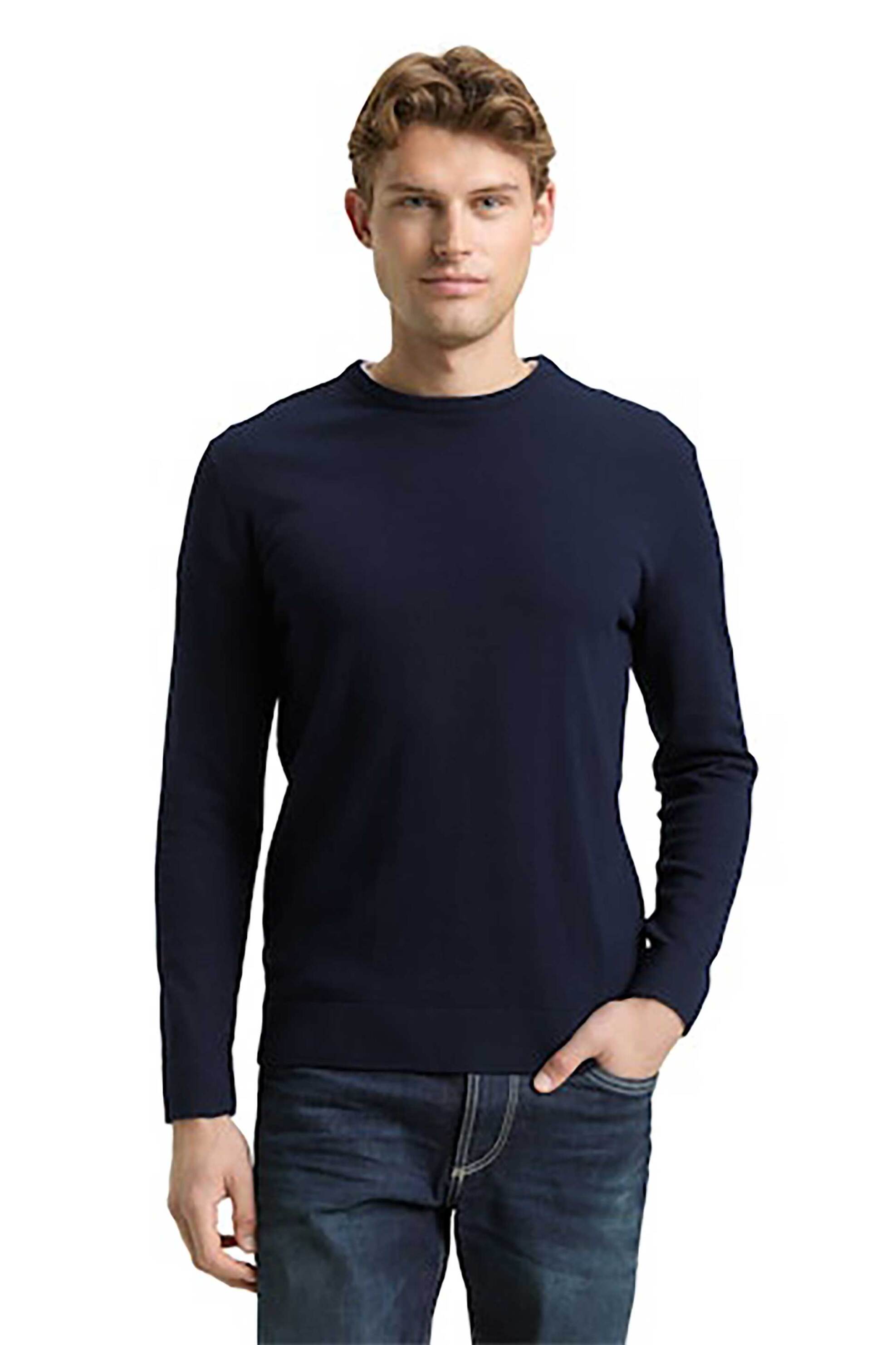 Tom Tailor ανδρικό πουλόβερ μονόχρωμο Regular Fit - 1049500 Μπλε Σκούρο