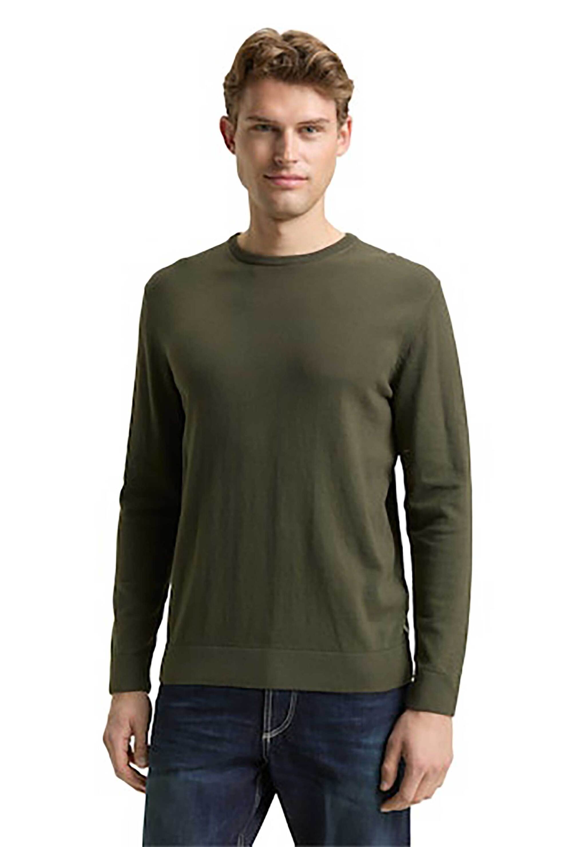Tom Tailor ανδρικό πουλόβερ μονόχρωμο Regular Fit - 1049500 Χακί