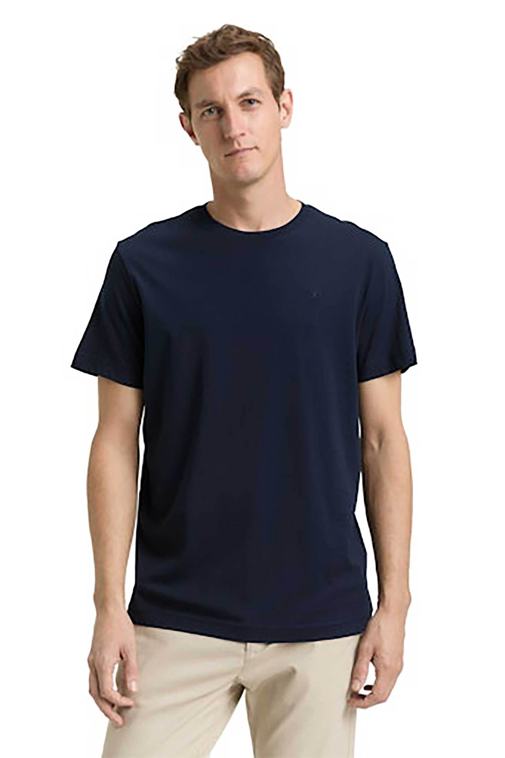 Tom Tailor ανδρικό T-shirt με κεντημένο λογότυπο Regular Fit - 1050139 Μπλε Σκούρο