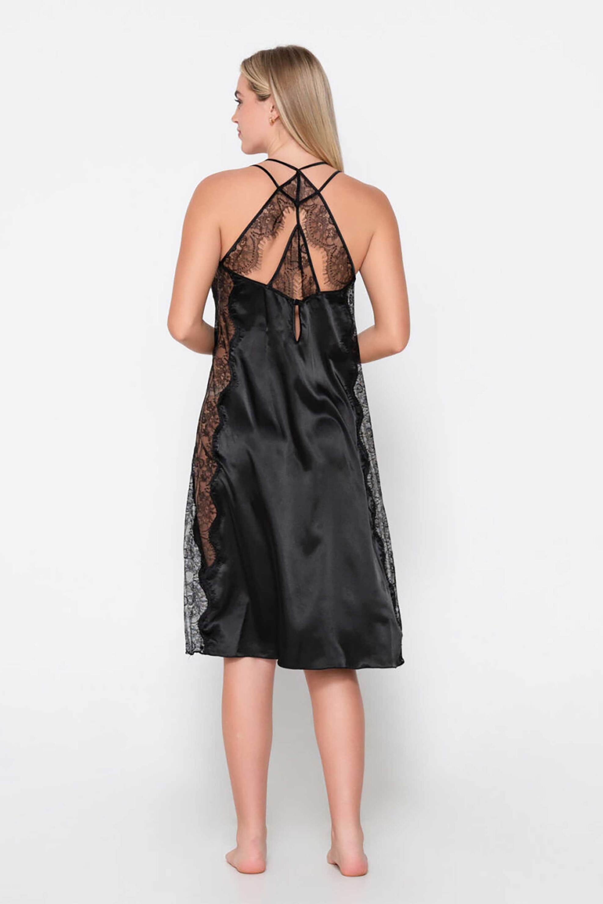 Luna γυναικείο μακρύ νυχτικό με δαντέλα "Prestige" - 82003 Μαύρο φωτογραφία