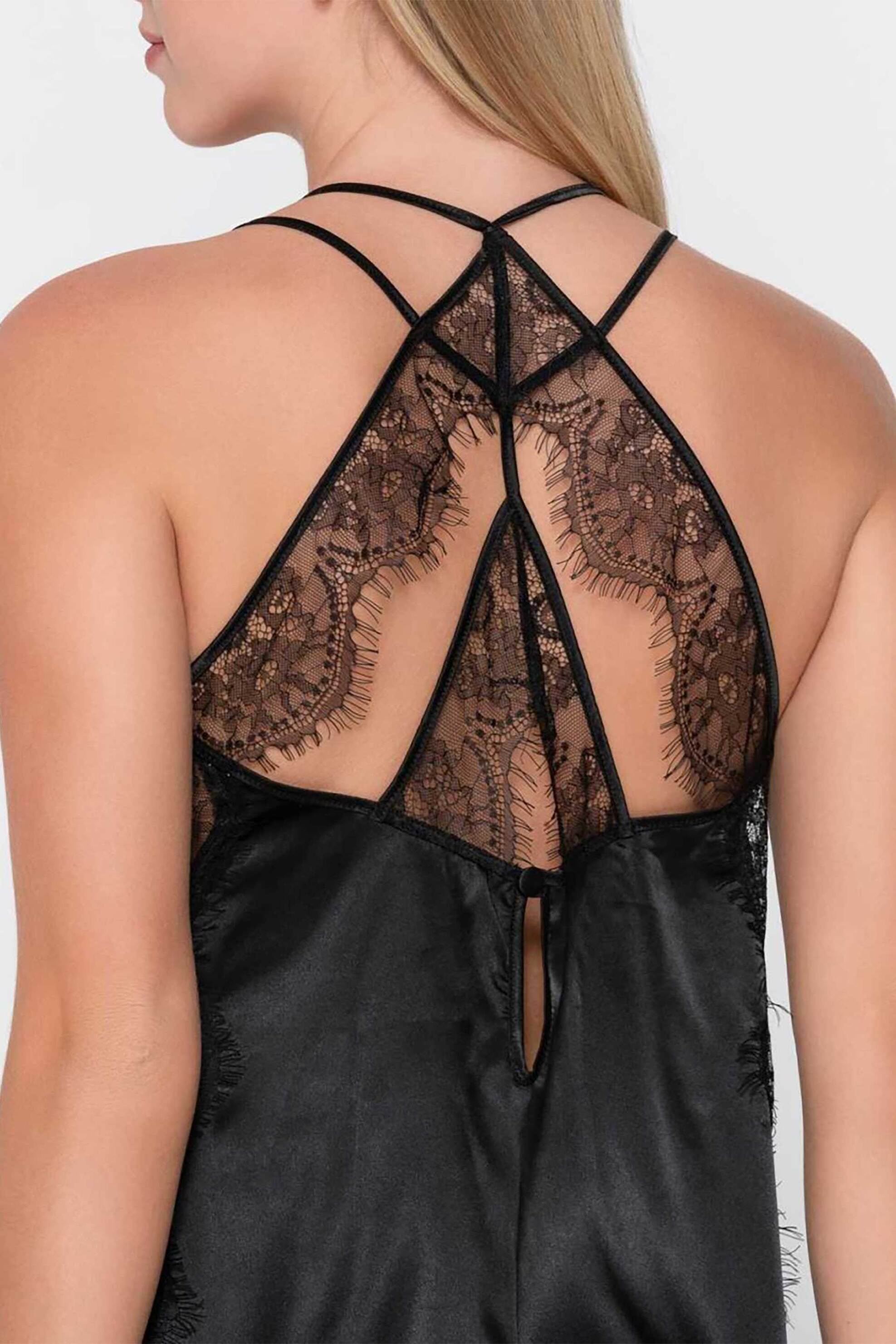 Luna γυναικείο μακρύ νυχτικό με δαντέλα "Prestige" - 82003 Μαύρο φωτογραφία