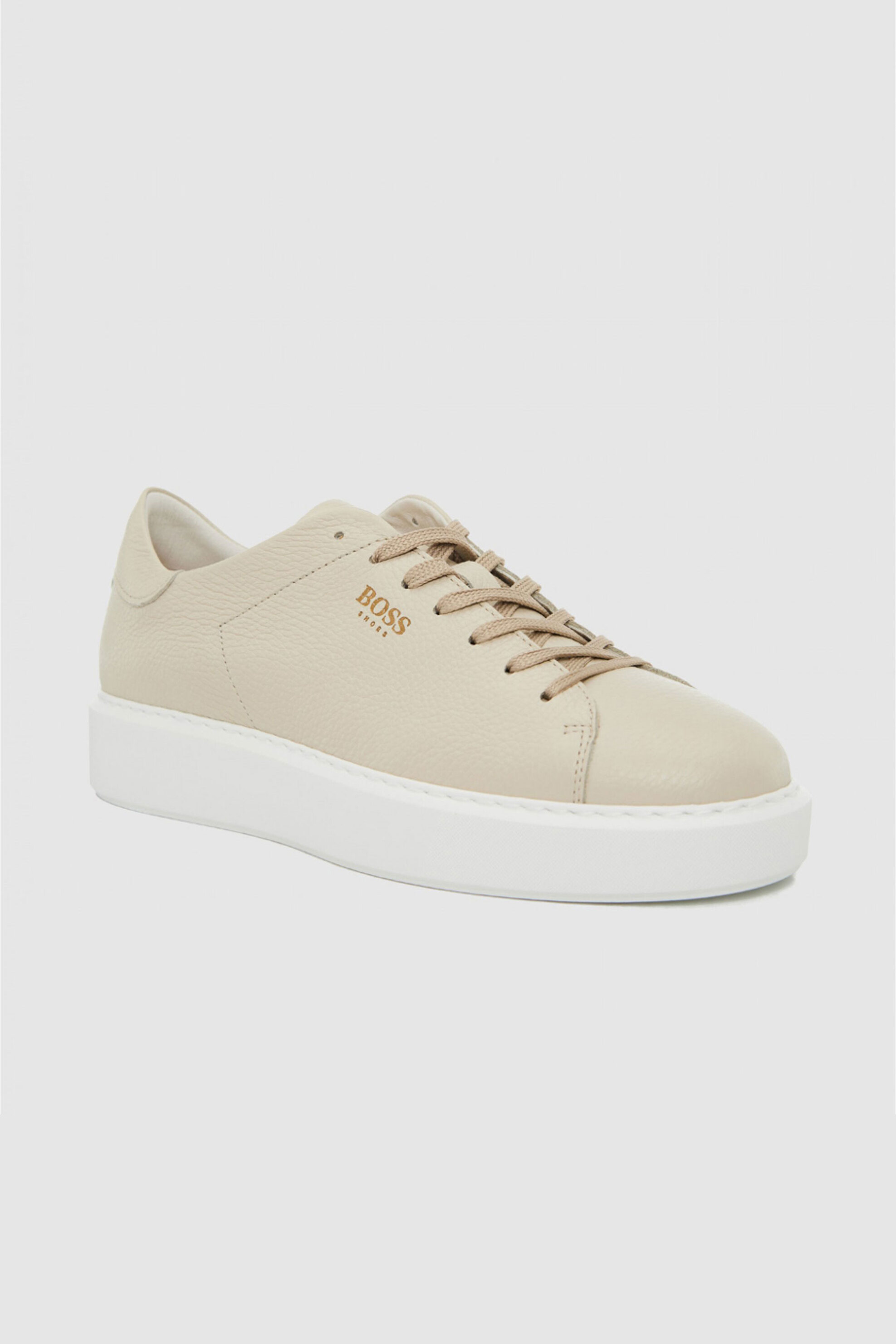 Boss Shoes ανδρικά δερμάτινα sneakers με λογότυπο - B5720 Εκρού φωτογραφία