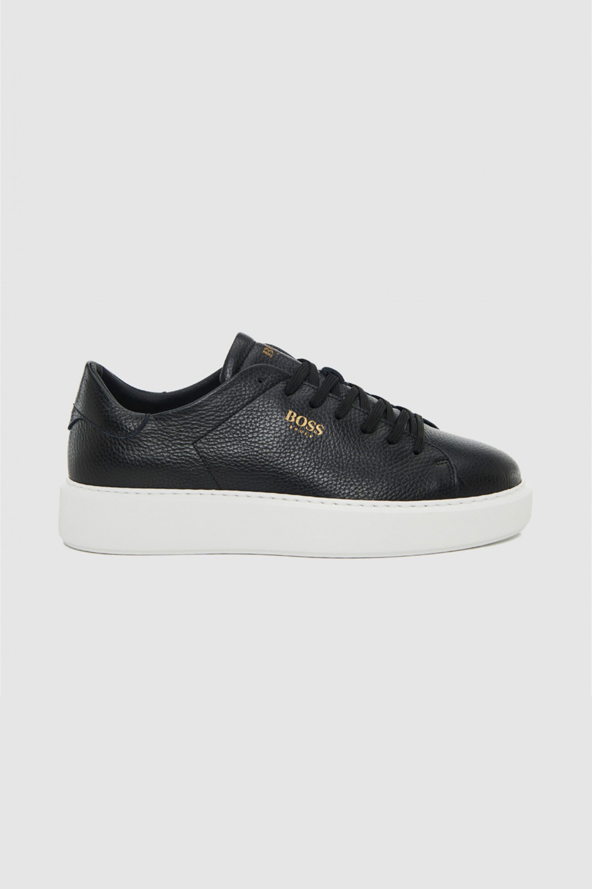 BOSS SHOES Boss Shoes ανδρικά δερμάτινα sneakers με λογότυπο - B5720 Μαύρο