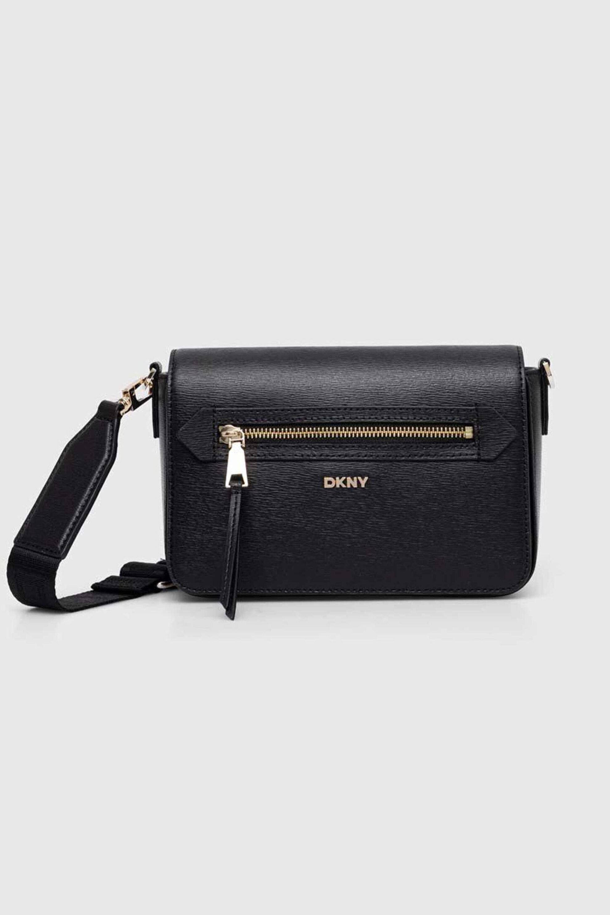 DKNY γυναικεία δερμάτινη τσάντα crossbody με μεταλλικό logo "Bryant" - R42E3E21 Μαύρο