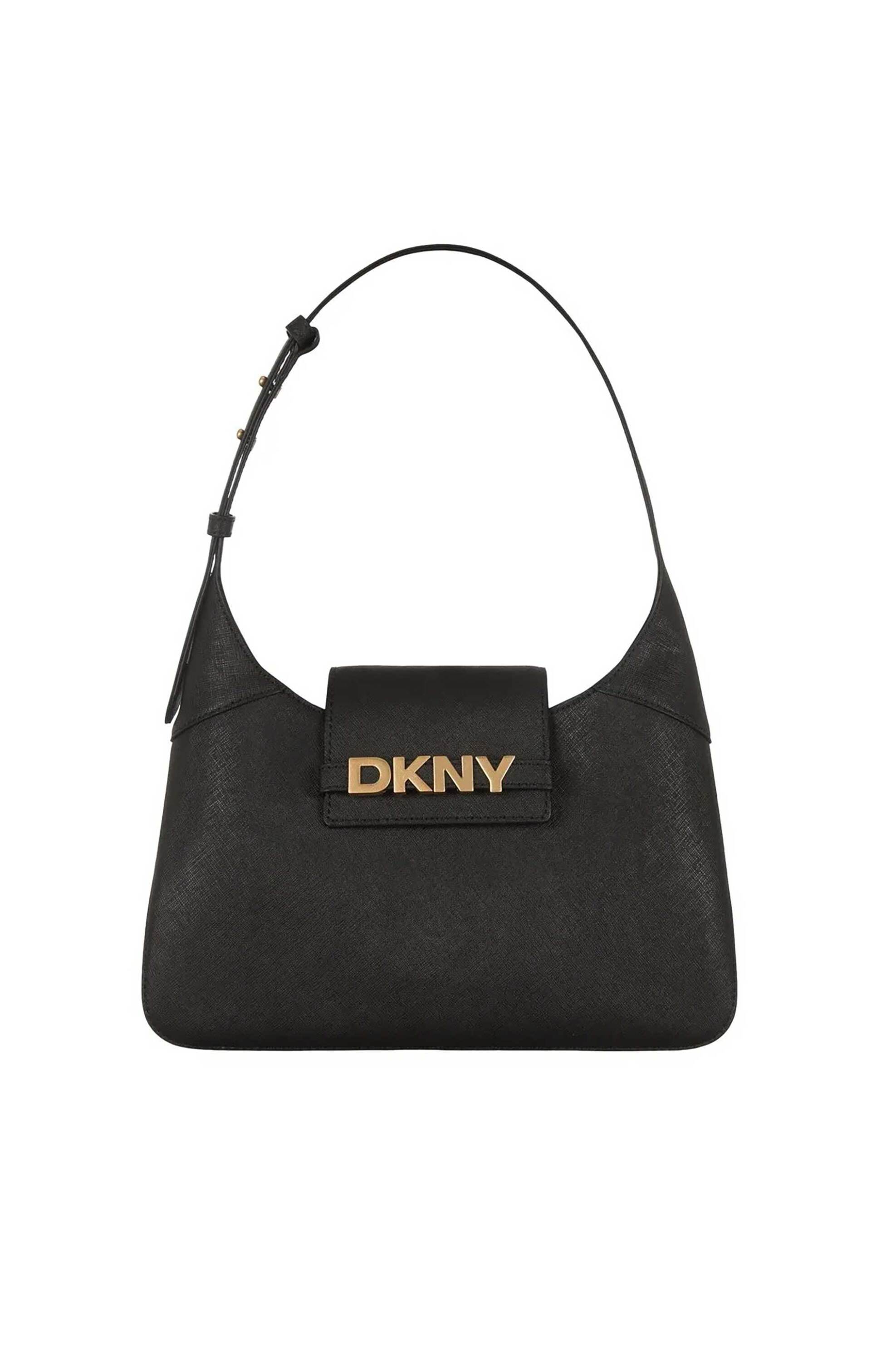 DKNY DKNY γυναικεία δερμάτινη τσάντα χειρός μονόχρωμη με μεταλλικό λογότυπο "Avril" - R523KL20 Μαύρο