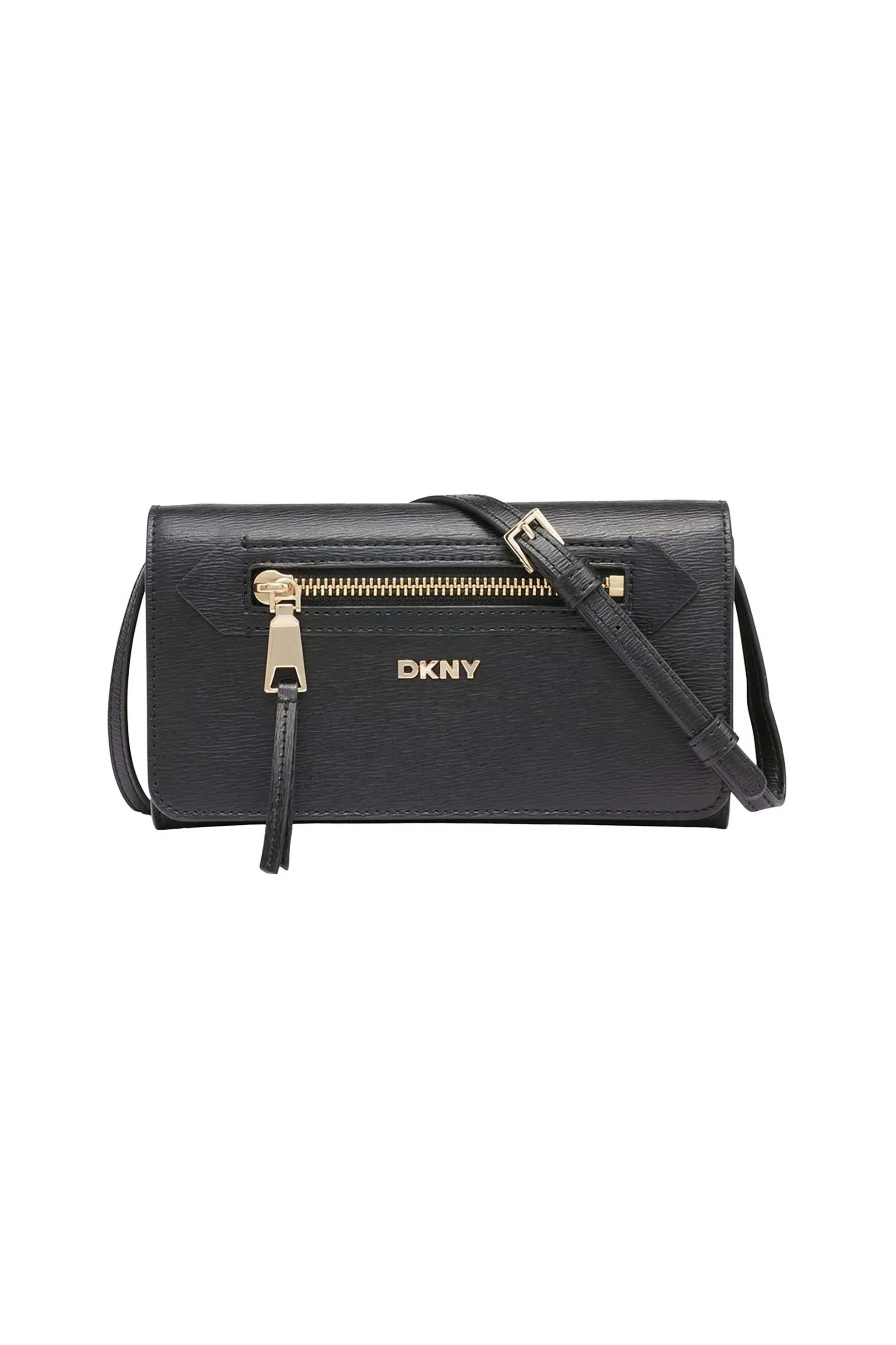 DKNY γυναικείο δερμάτινο τσαντάκι χειρός μονόχρωμο "Bryant" - R52E3K47 Μαύρο