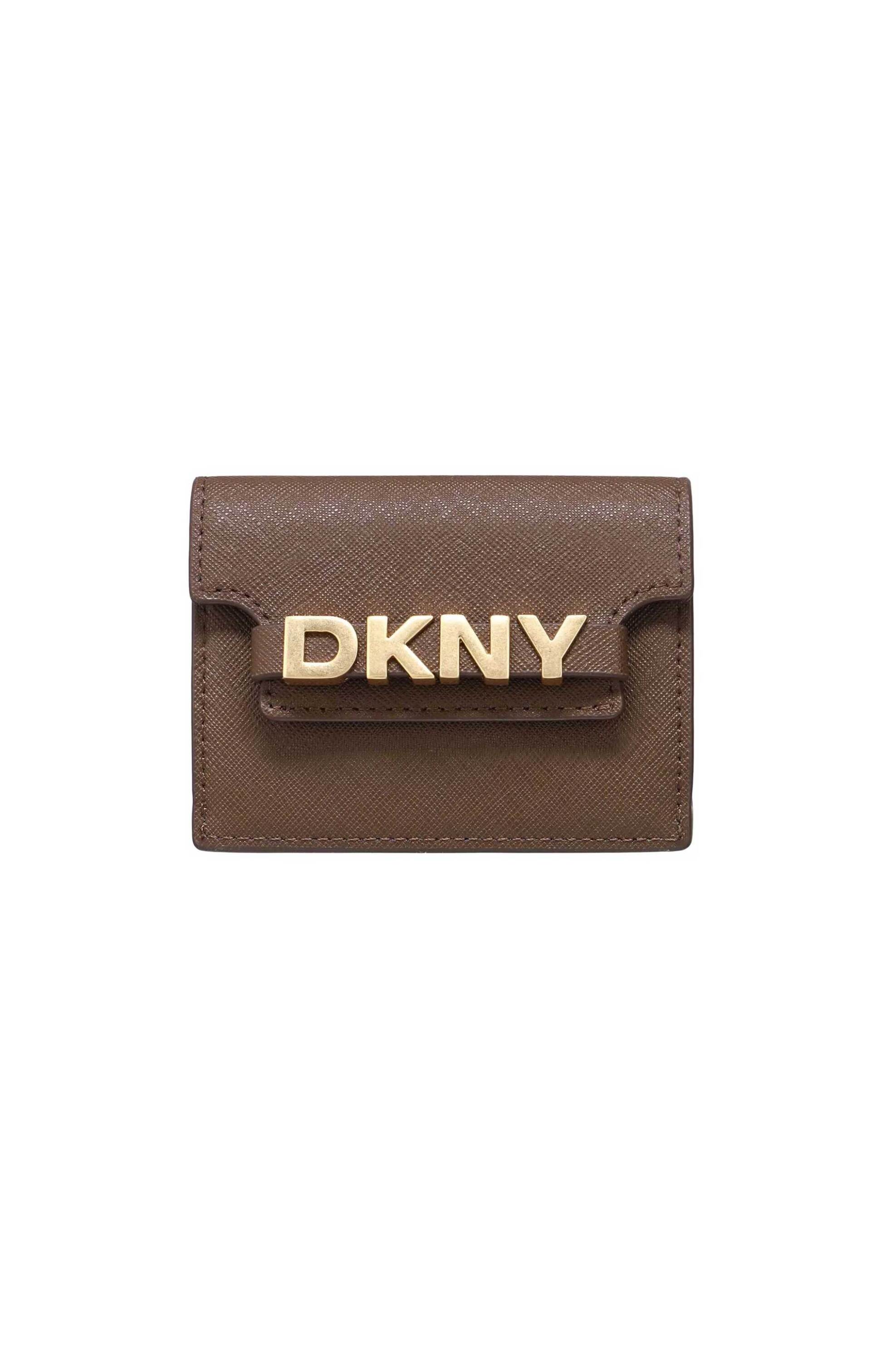 DKNY γυναικείο δερμάτινο πορτοφόλι με μεταλικό λογότυπο "Avril" - R52ZKM22 Καφέ Ανοιχτό