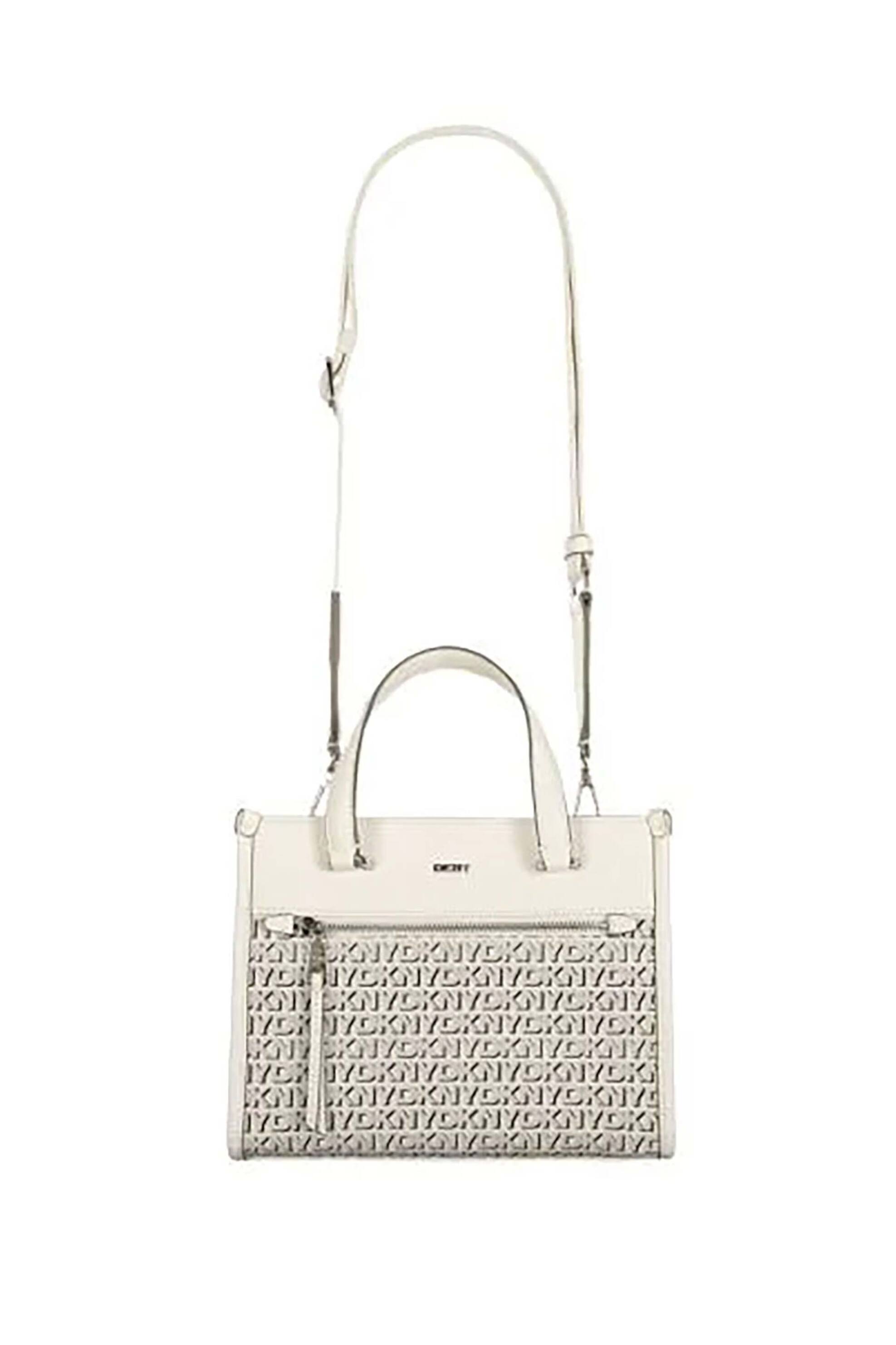 DKNY DKNY γυναικεία δερμάτινη τσάντα tote με all-over logo print και μεταλλικό λογότυπο "Zoie" - R42A5F54 Εκρού - 4
