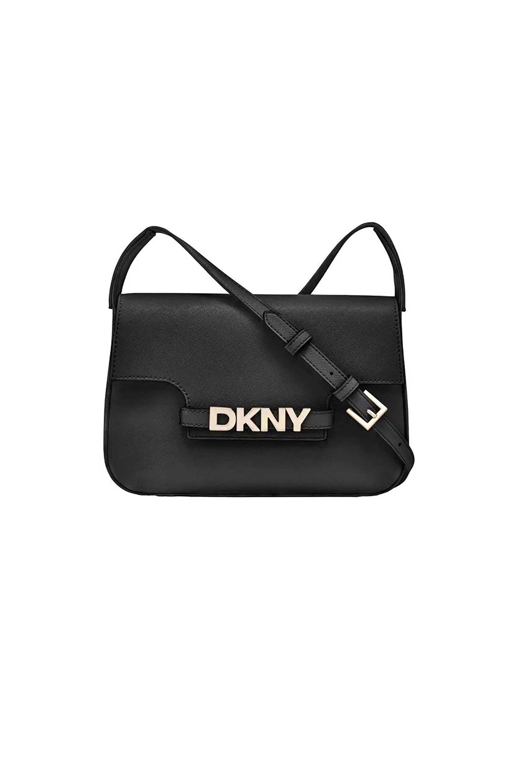 DKNY γυναικεία δερμάτινη τσάντα crossbody με μεταλικό λογότυπο "Avril" - R51E1J30 Μαύρο