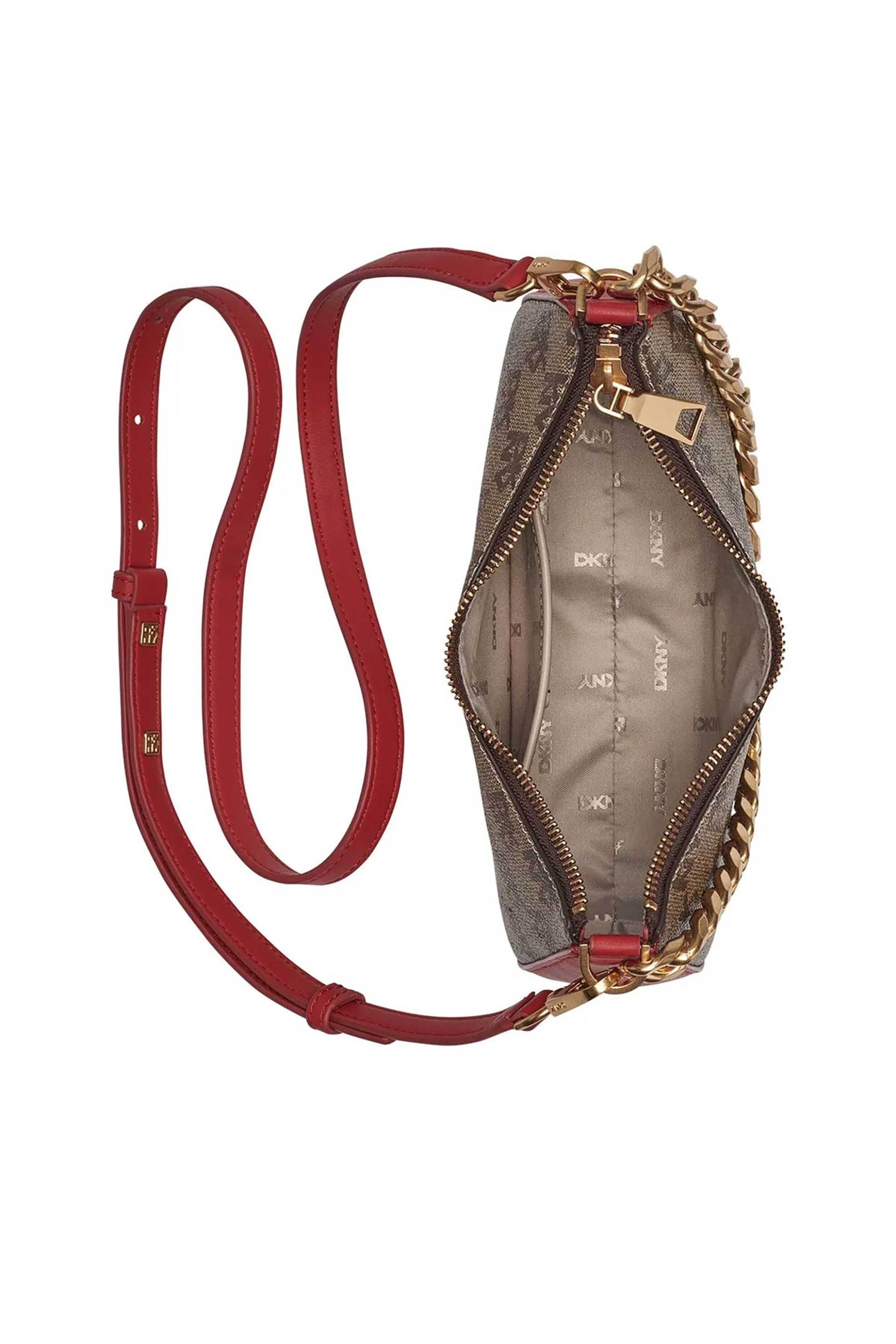 Dkny Γυναικεία Τσάντα Crossbody με All-Over Logo Print Jenna - R53E6I10 Καφέ Ανοιχτό