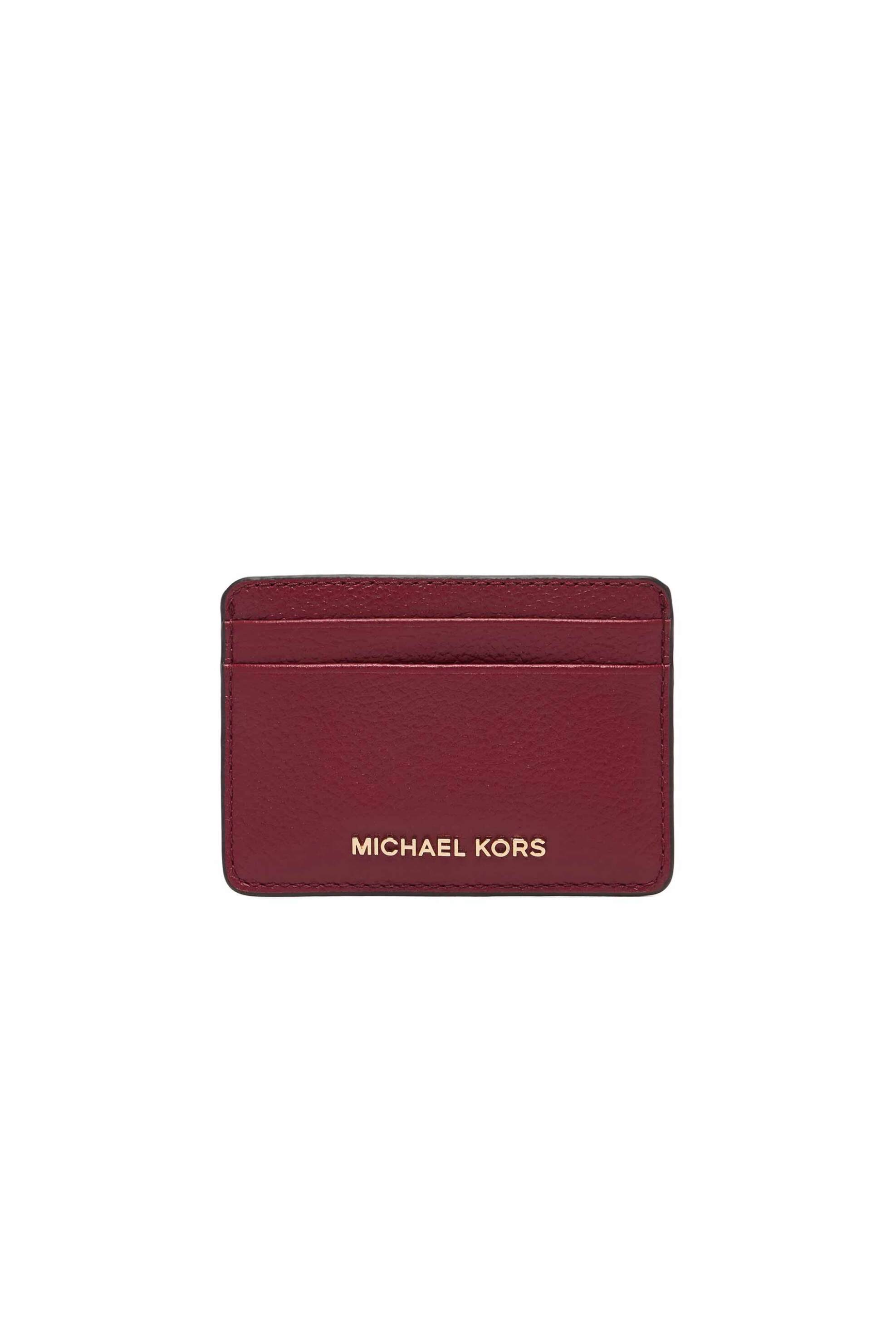 Michael Kors γυναικεία δερμάτινη θήκη για κάρτες με μεταλλικό λογότυπο - 32F7GF6D0L Μπορντό