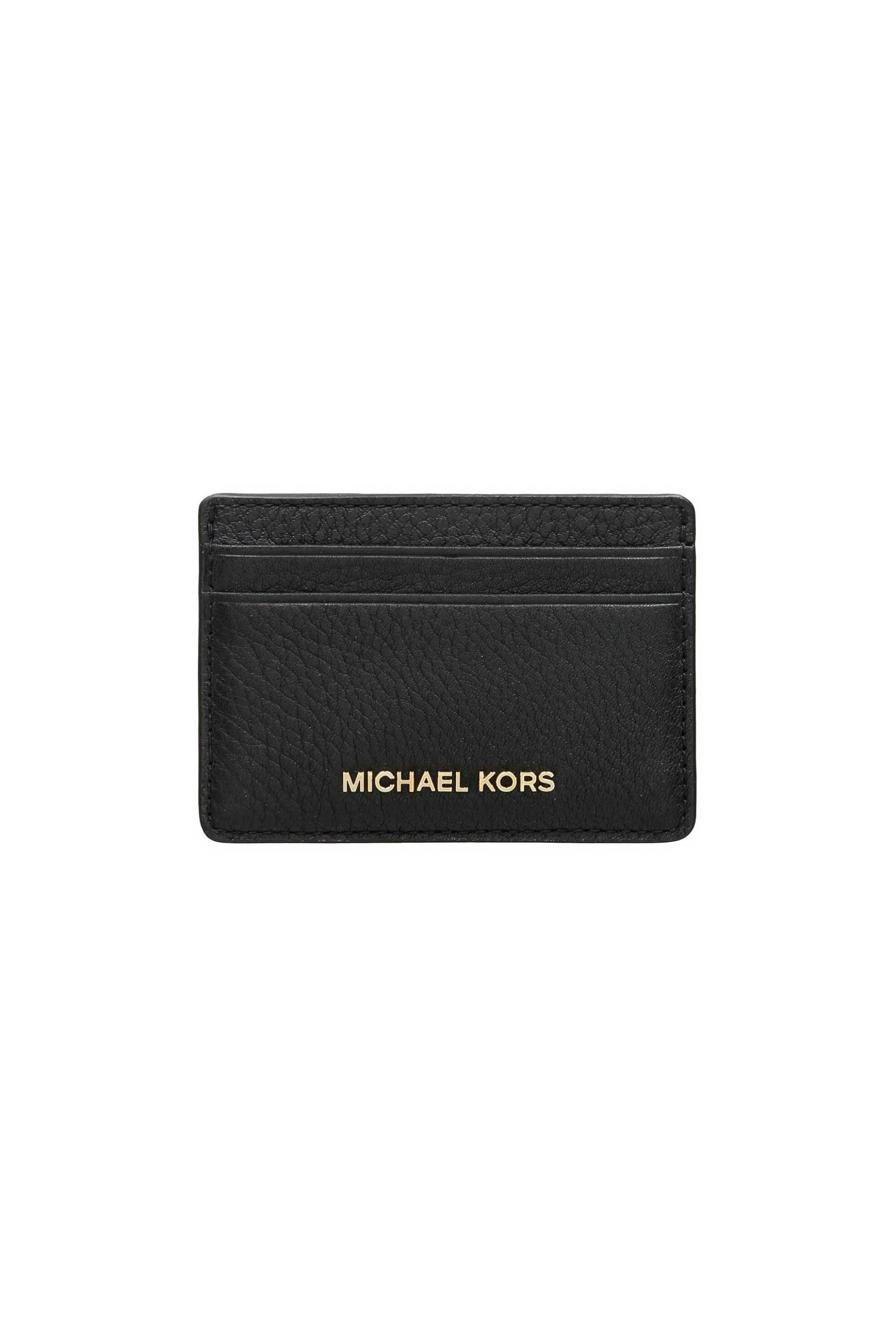 Michael Kors γυναικεία δερμάτινη θήκη για κάρτες με μεταλλικό λογότυπο - 32F7GF6D0L Μαύρο