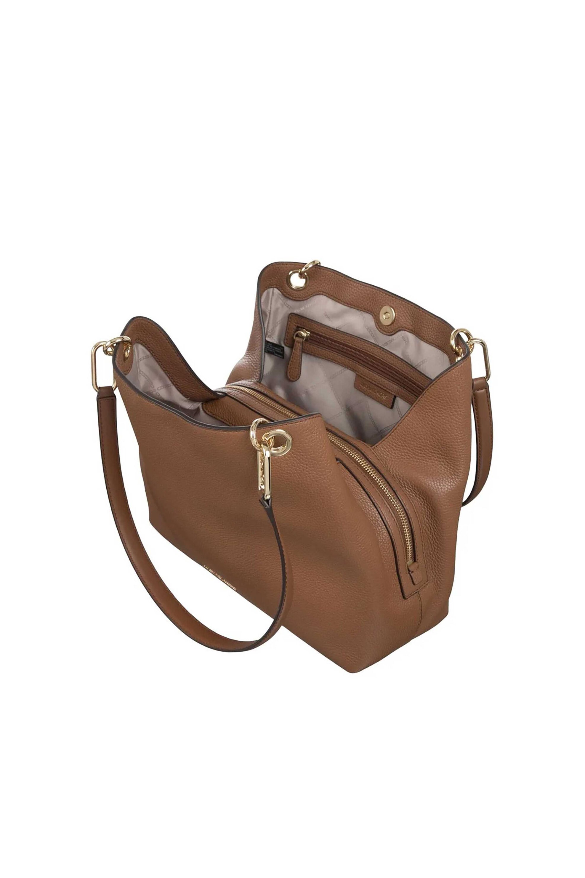 Michael Kors Γυναικεία Δερμάτινη Τσάντα Ώμου Kensington Large - 30F3G8Kt7L Καφέ
