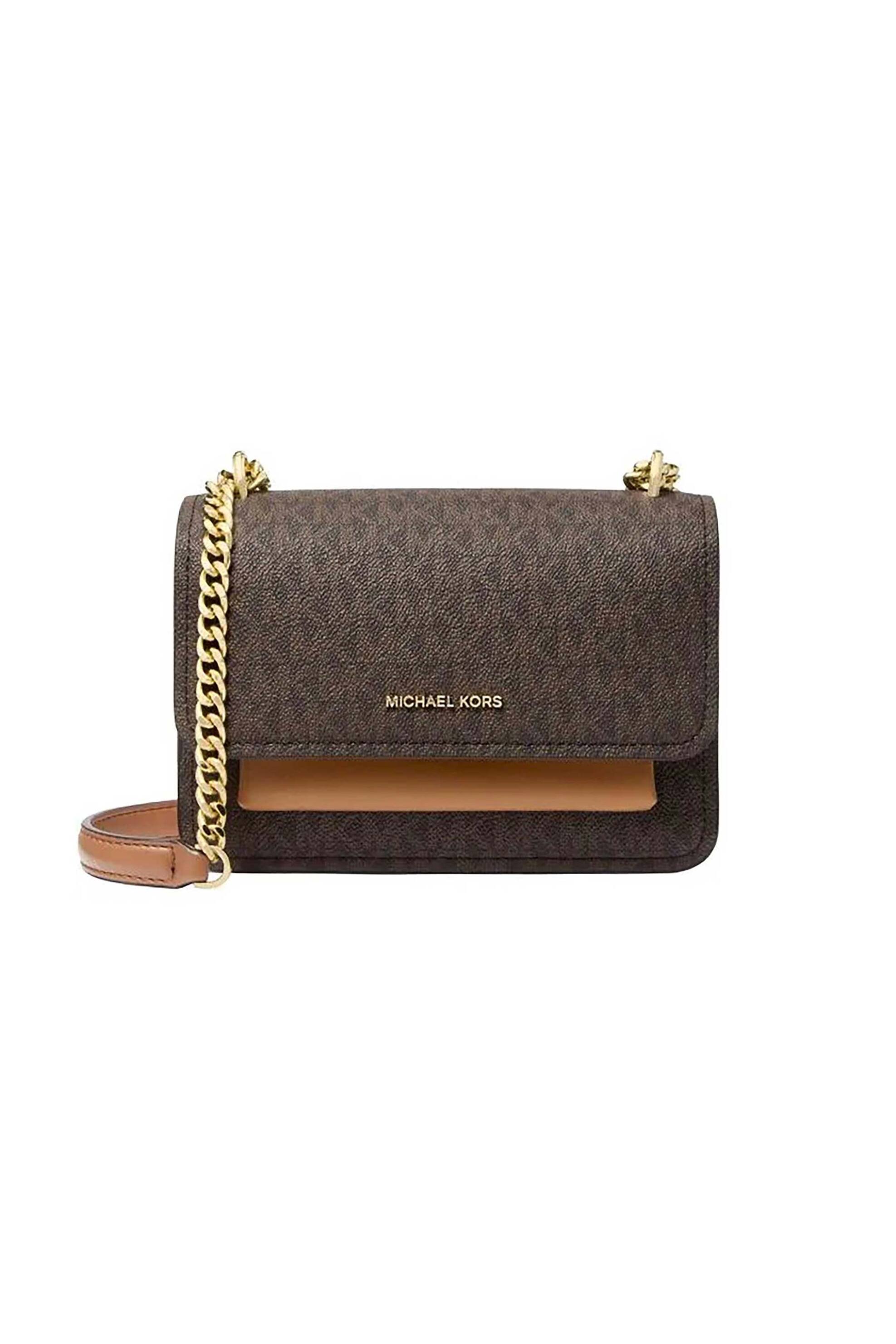 Michael Kors γυναικεία τσάντα crossbody/ώμου με all-over monogram και μεταλλικό λογότυπο "Claire" - 32R5GC7C1B Καφέ