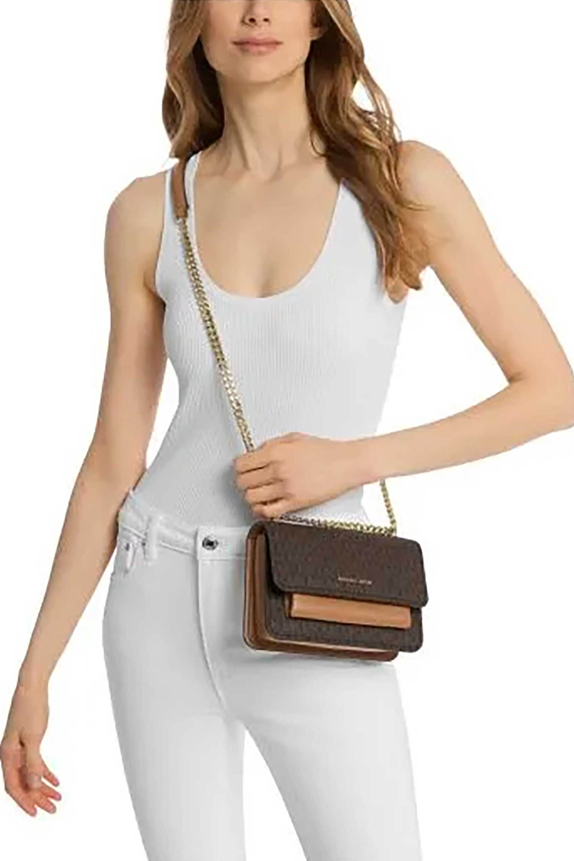 Michael Kors Γυναικεία Τσάντα Crossbody Ώμου με All-Over Monogram Και Μεταλλικό Λογότυπο Claire - 32R5Gc7C1B Καφέ