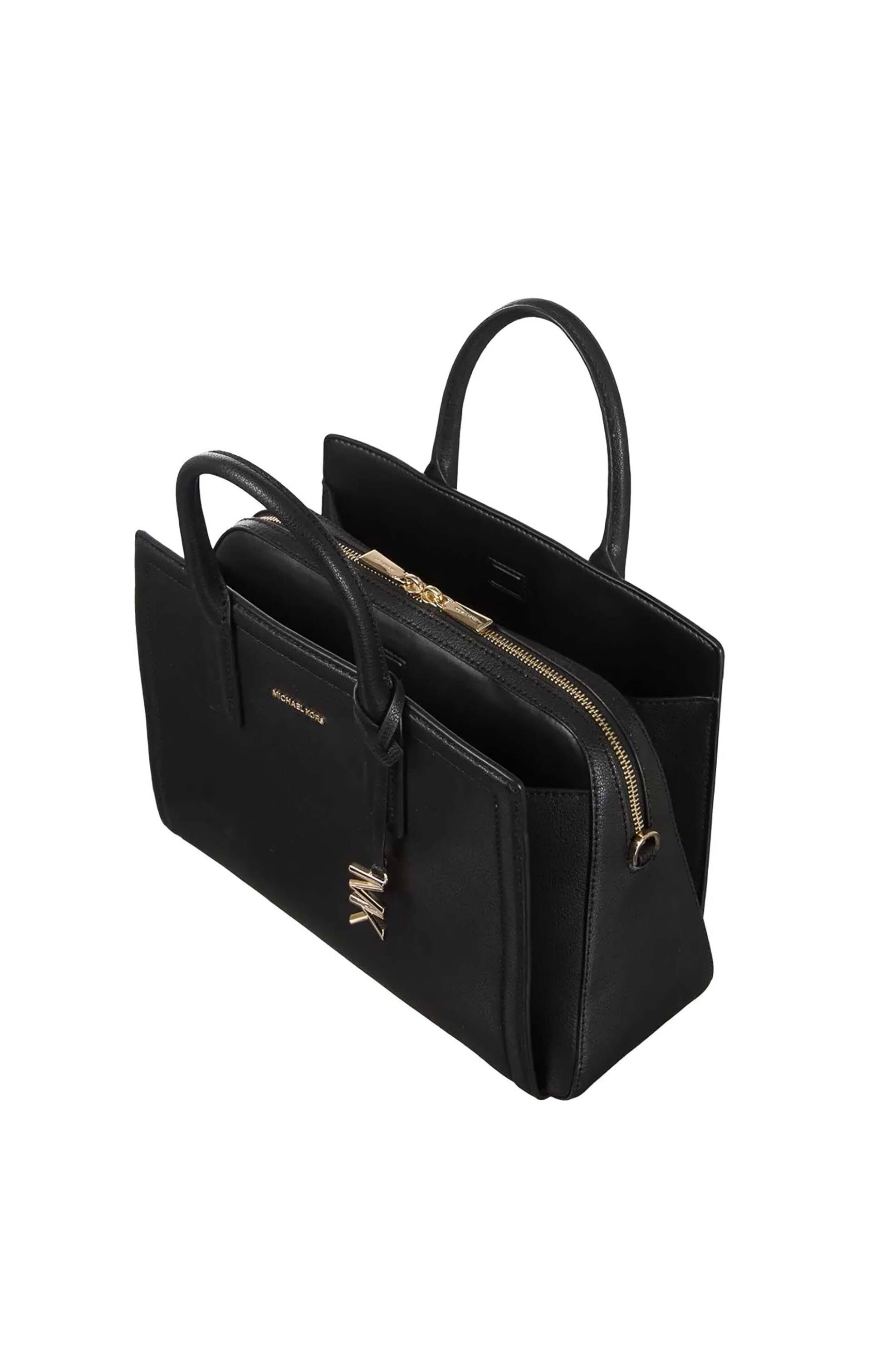 Michael Kors Γυναικεία Δερμάτινη Τσάντα Χειρός με Μεταλλικό Λογότυπο Laila - 30R5G9Is6L Μαύρο