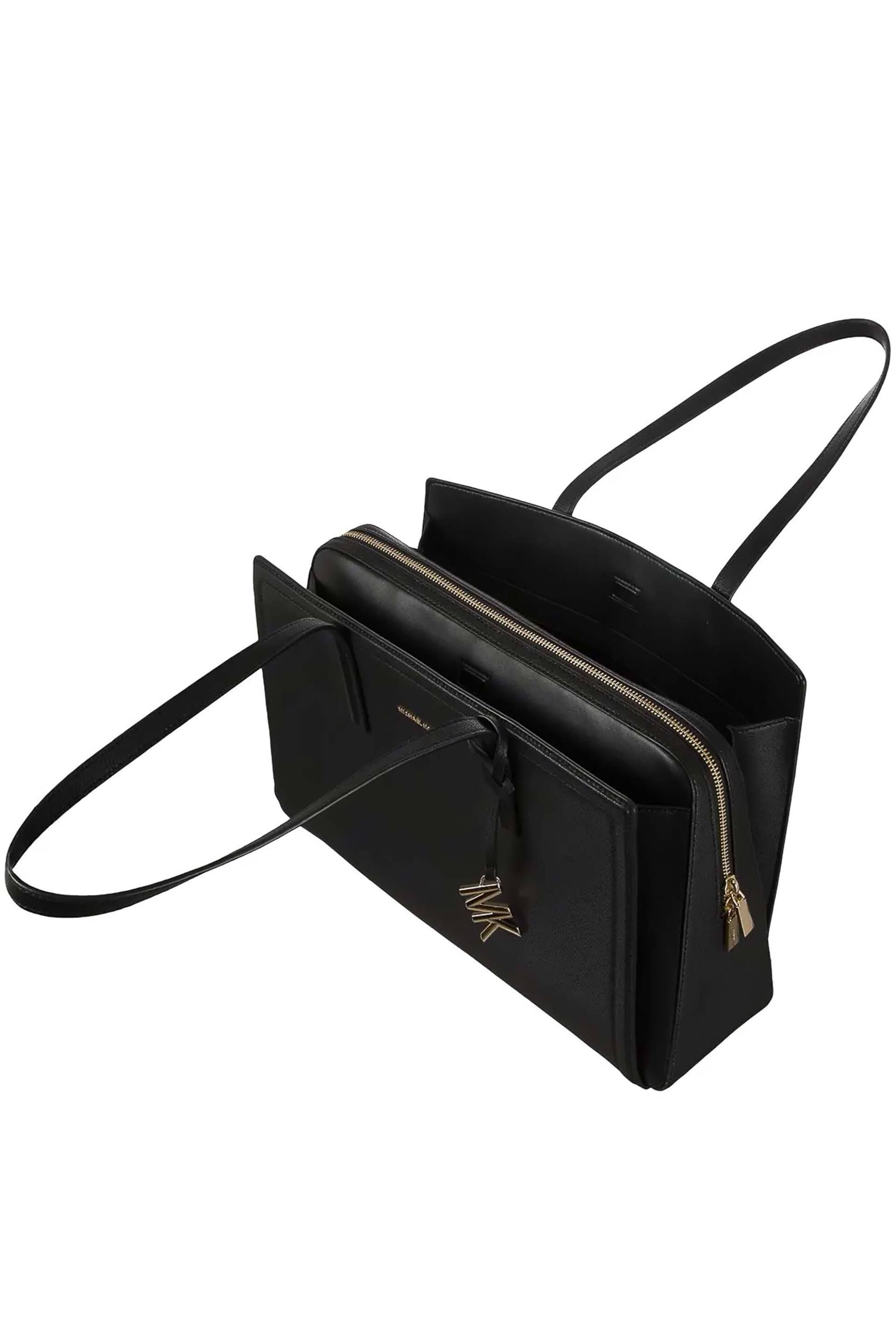 Michael Kors Γυναικεία Δερμάτινη Τσάντα Tote με Μεταλλικό Λογότυπο Laila - 30S5G9It2L Μαύρο