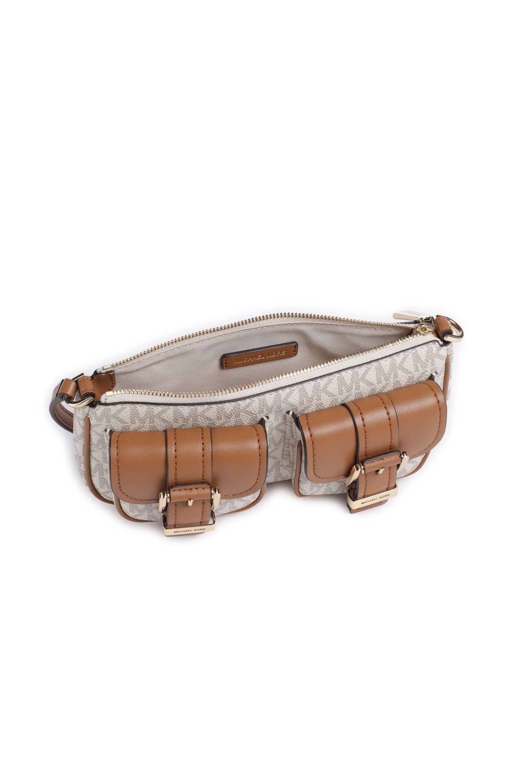 Michael Kors Γυναικεία Τσάντα Ώμου με All-Over Monogram Και Τσέπες Zoe - 32S5Gzcu1B Εκρού