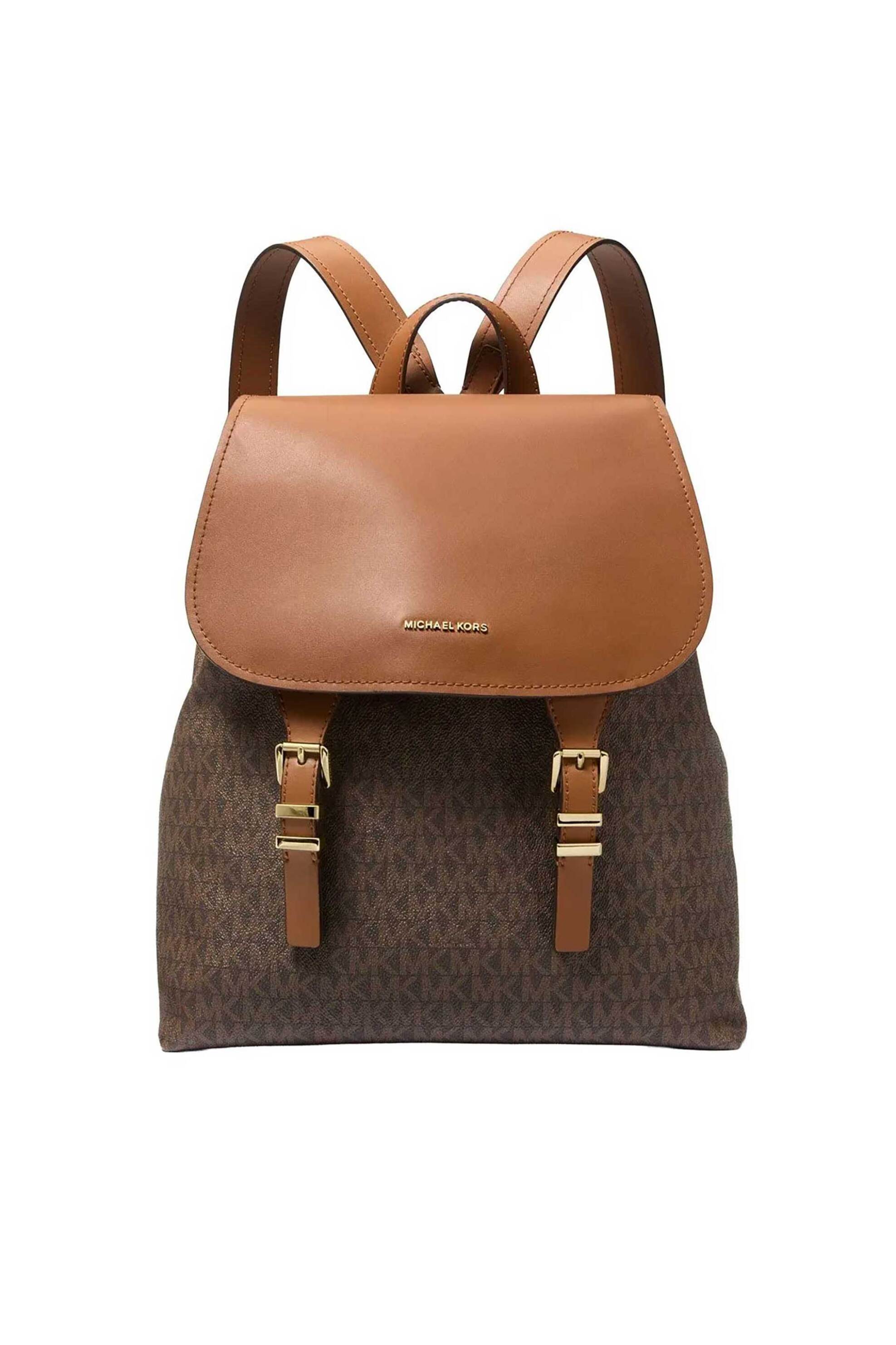Michael Kors γυναικείο backpack με all-over monogram και μεταλλικό λογότυπο "Quinn" - 30T5GQNB2B Καφέ