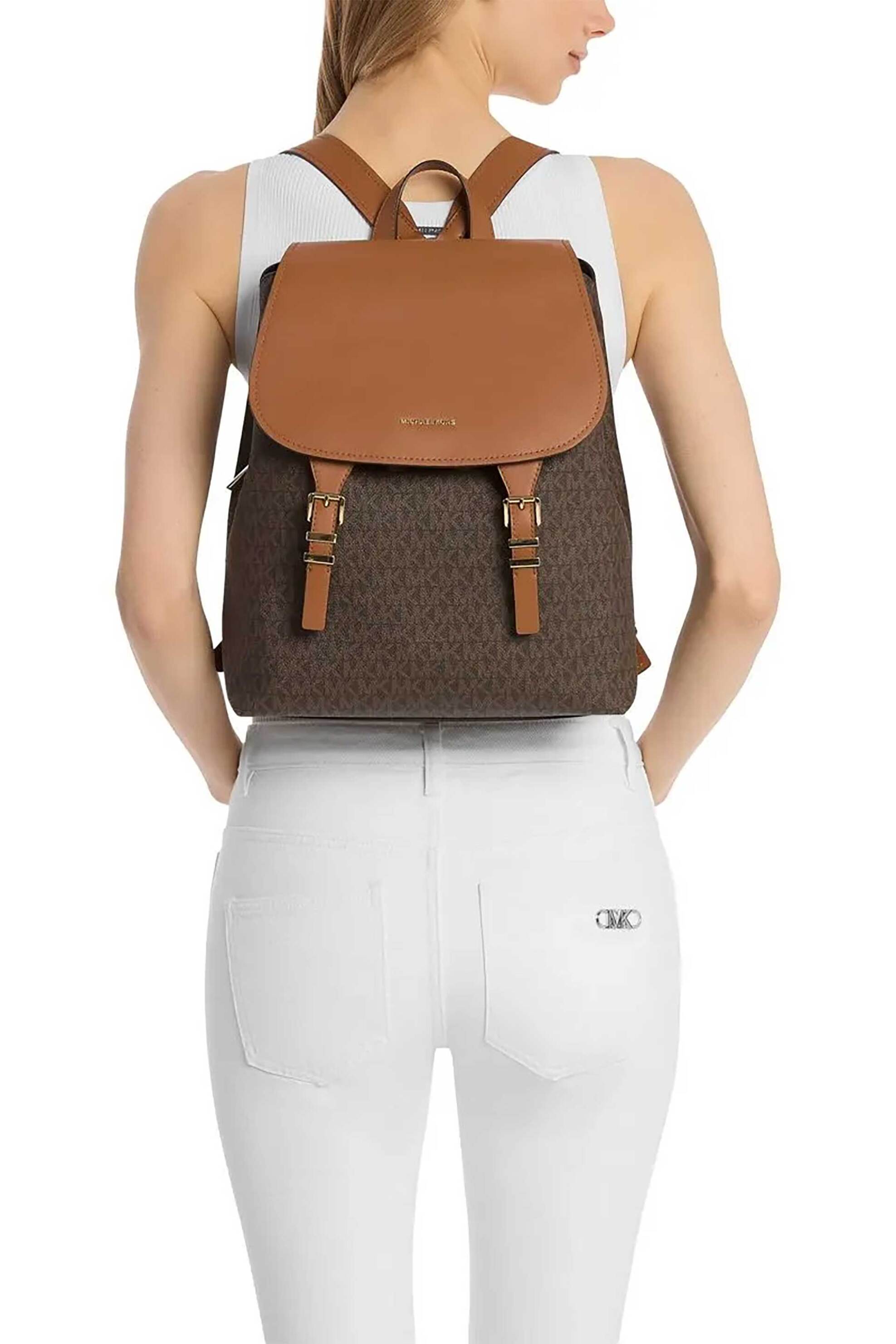 Michael Kors Γυναικείο Backpack με All-Over Monogram Και Μεταλλικό Λογότυπο Quinn - 30T5Gqnb2B Καφέ
