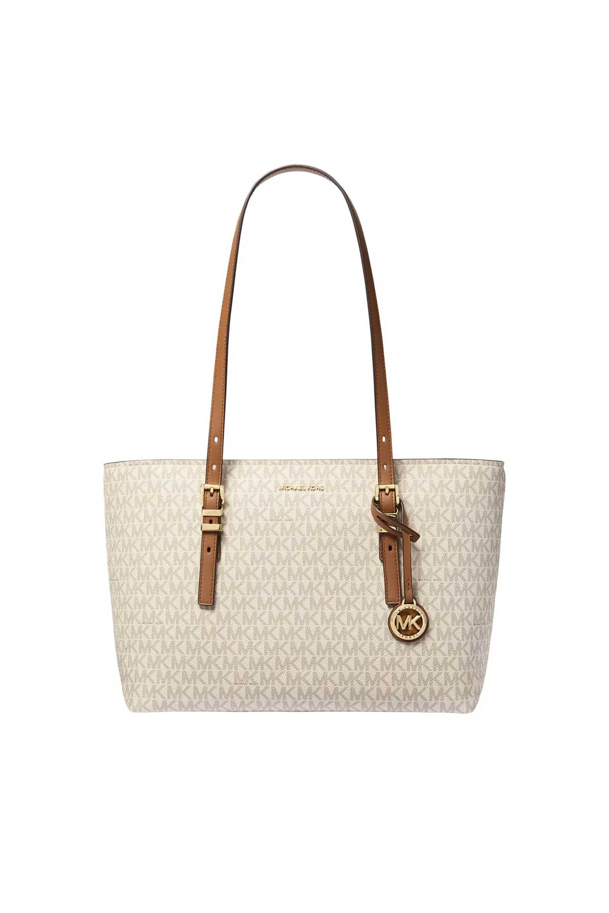 MICHAEL KORS Michael Kors γυναικεία τσάντα tote με all-over monogram και μεταλλικό λογότυπο "Quinn" - 30T5GQNT2B Εκρού