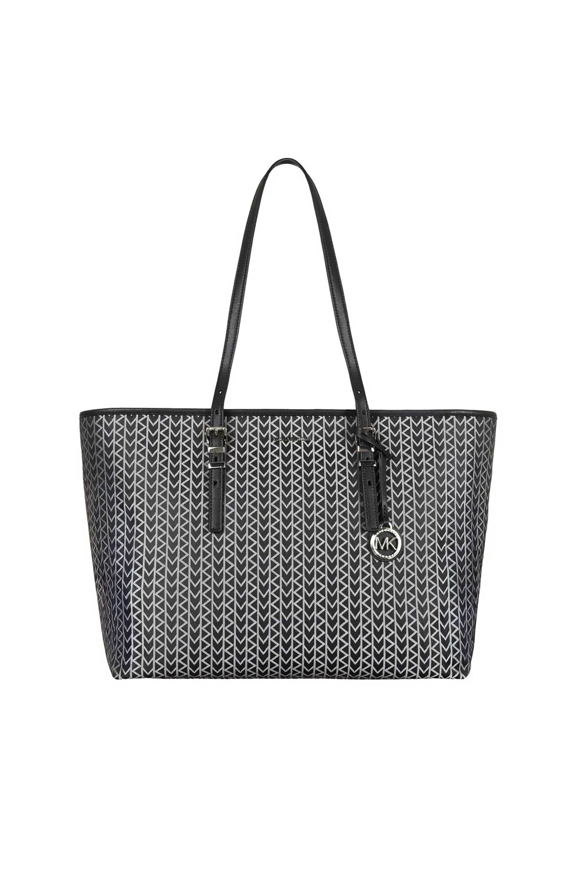 MICHAEL KORS Michael Kors γυναικεία τσάντα tote με all-over print και μεταλλικό λογότυπο "Quinn" - 30T5SQNT9O Ασπρόμαυρο