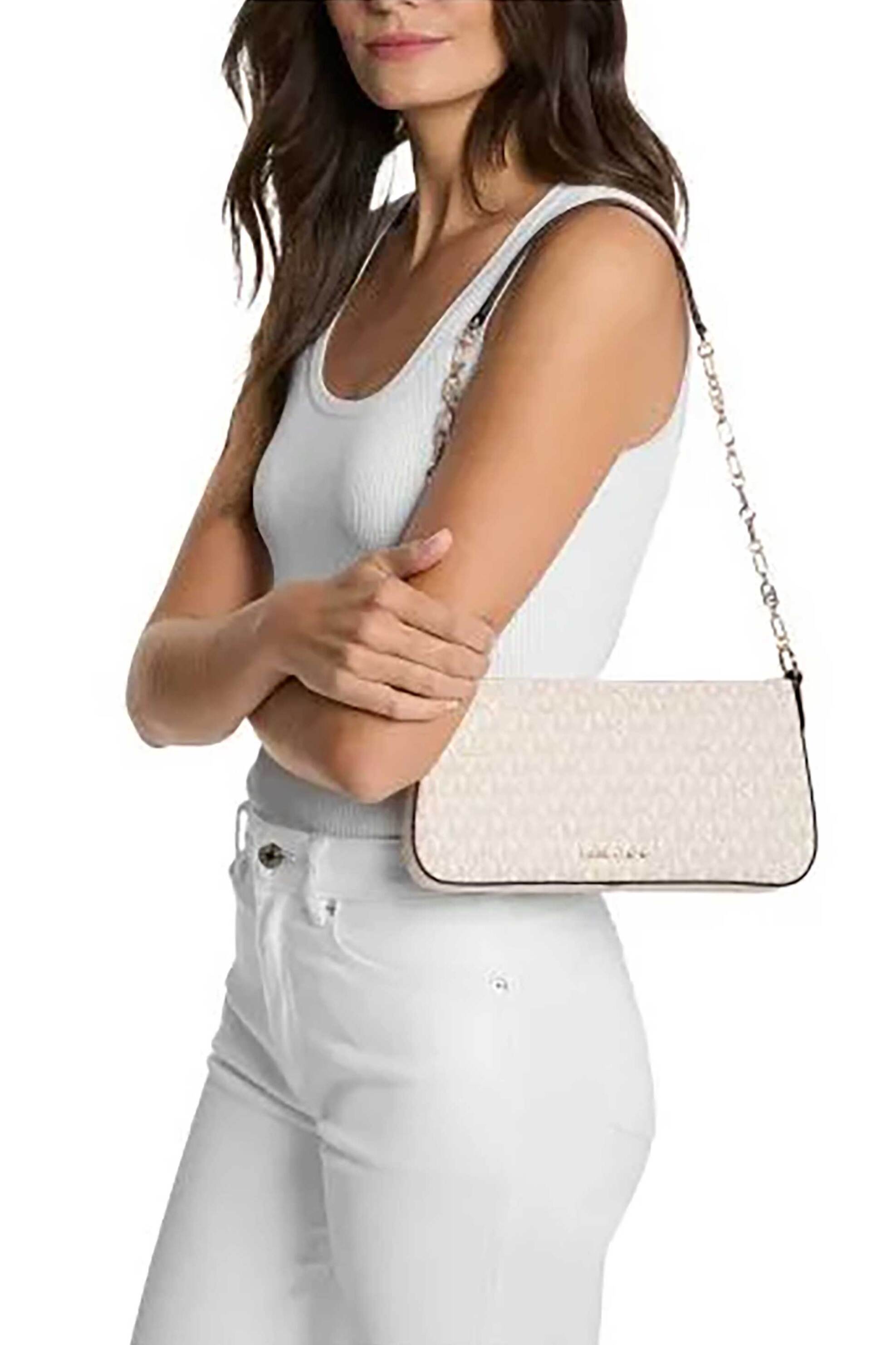 Michael Kors Γυναικεία Τσάντα Ώμου με All-Over Monogram Και Μεταλλικό Λογότυπο Claire - 32S5G8Ew6B Εκρού