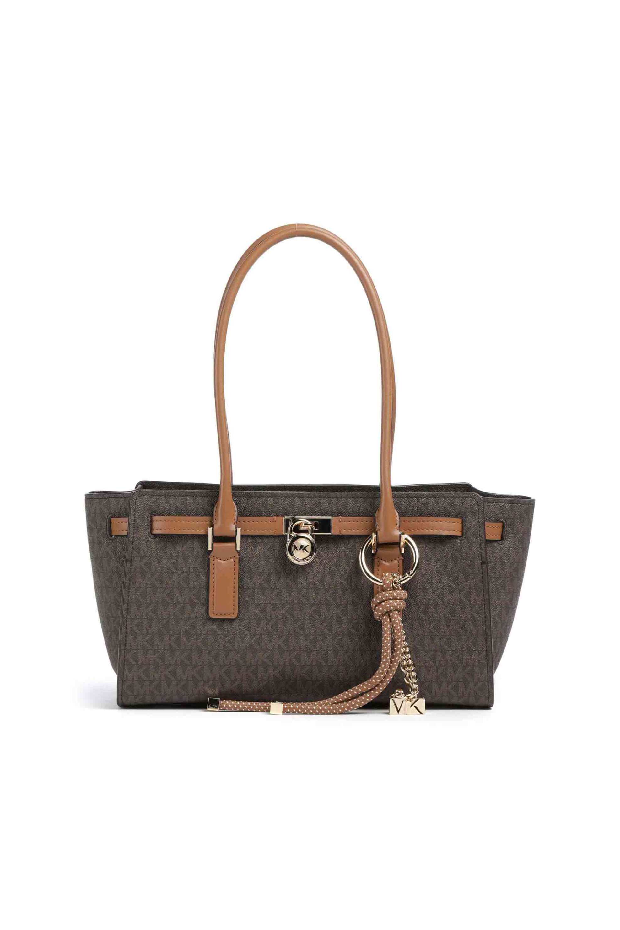MICHAEL KORS Michael Kors γυναικεία δερμάτινη τσάντα ώμου με all-over monogram "Hamilton Small" - 30F5GNXT0B Καφέ