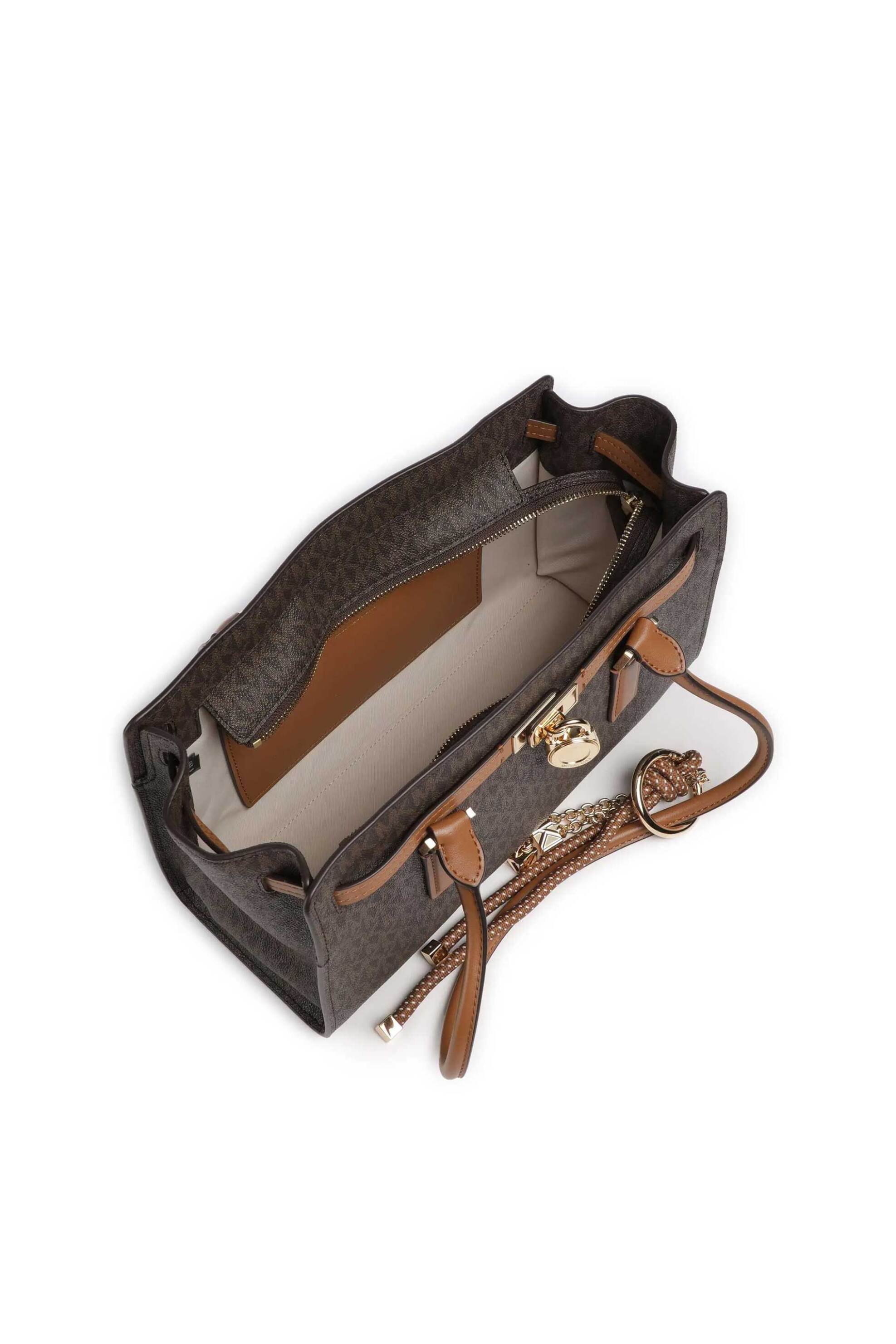 MICHAEL KORS Michael Kors γυναικεία δερμάτινη τσάντα ώμου με all-over monogram "Hamilton Small" - 30F5GNXT0B Καφέ - 3