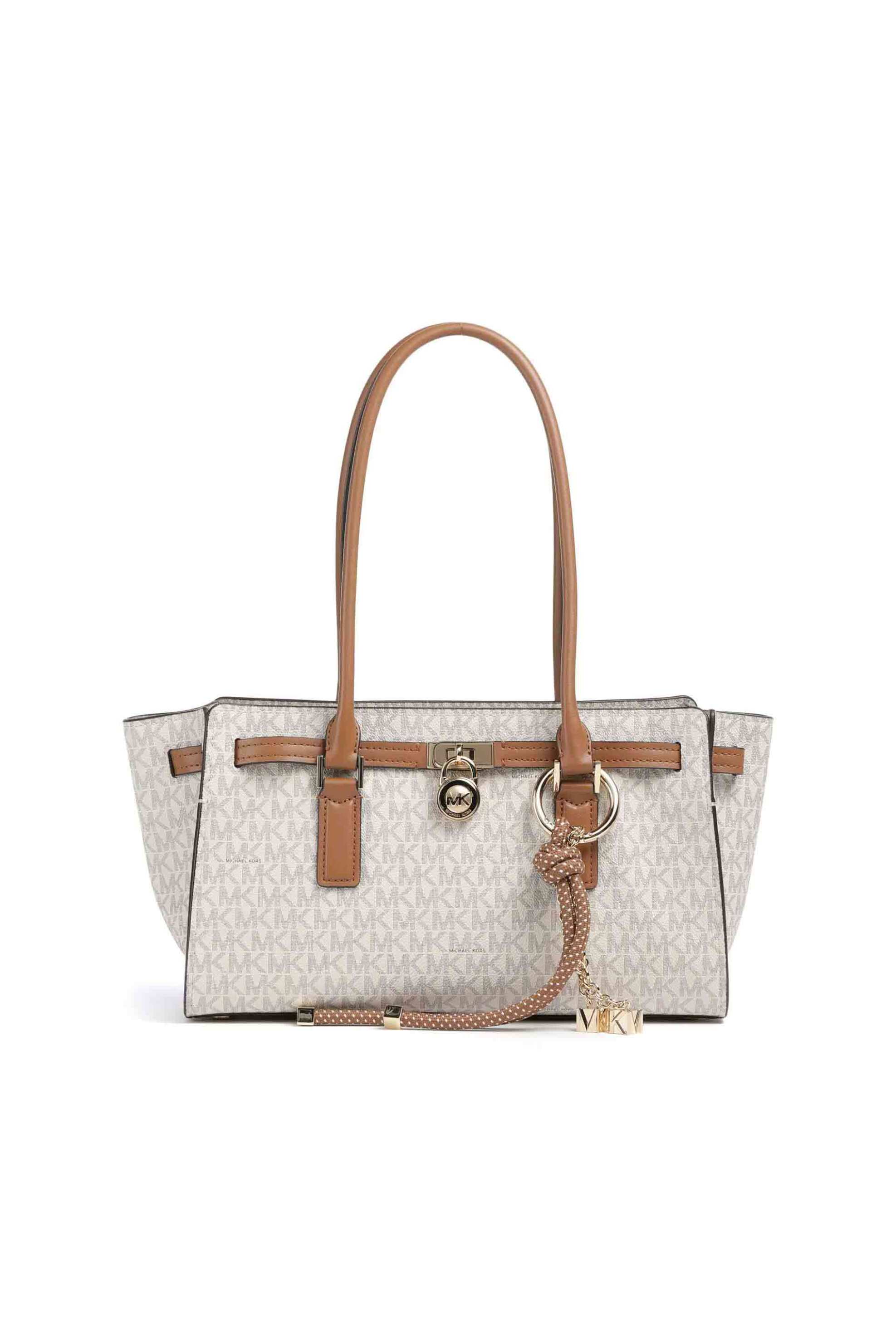 Michael Kors γυναικεία δερμάτινη τσάντα ώμου με all-over monogram "Hamilton Small" - 30F5GNXT0B Εκρού