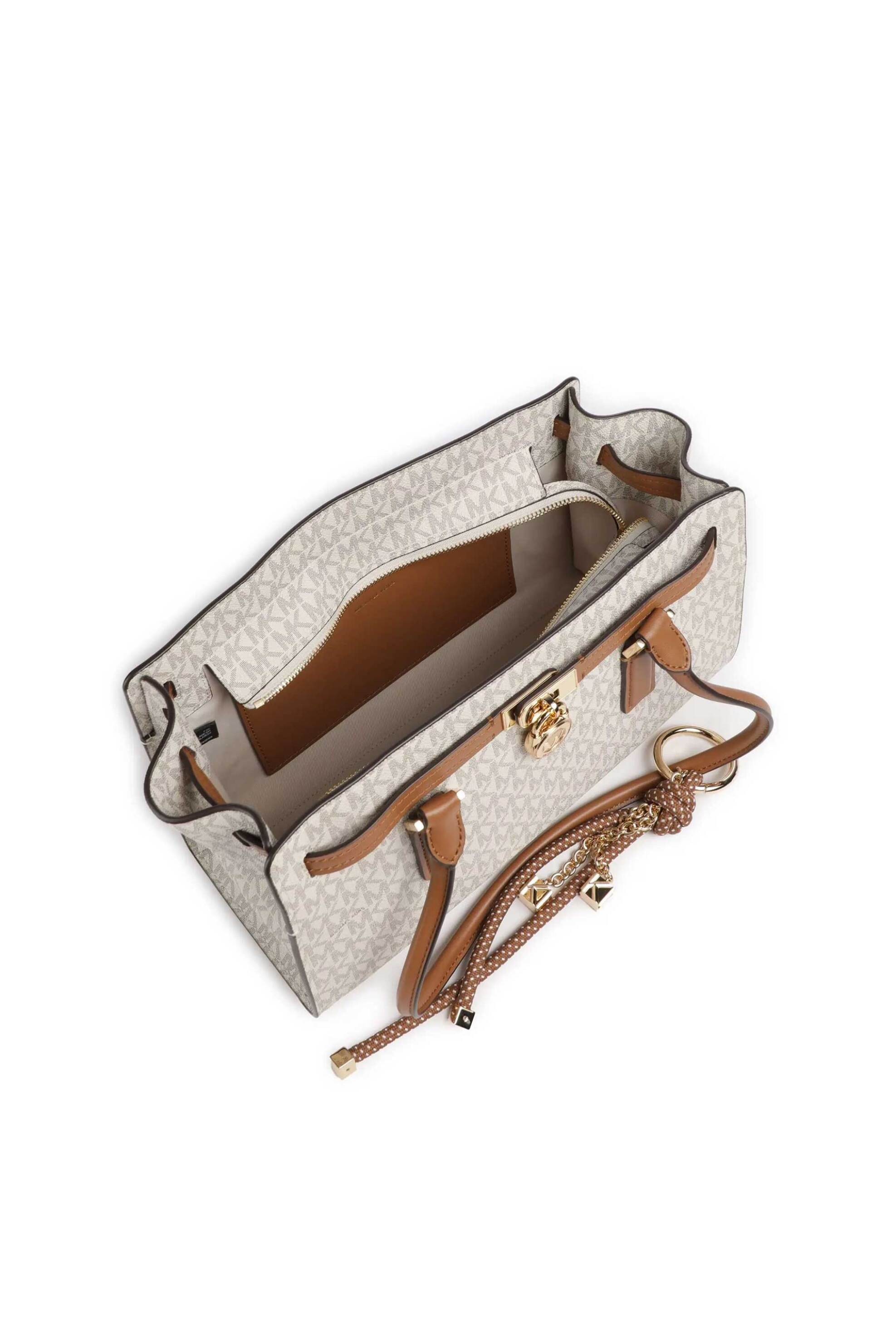 Michael Kors Γυναικεία Δερμάτινη Τσάντα Ώμου με All-Over Monogram Hamilton Small - 30F5Gnxt0B Εκρού