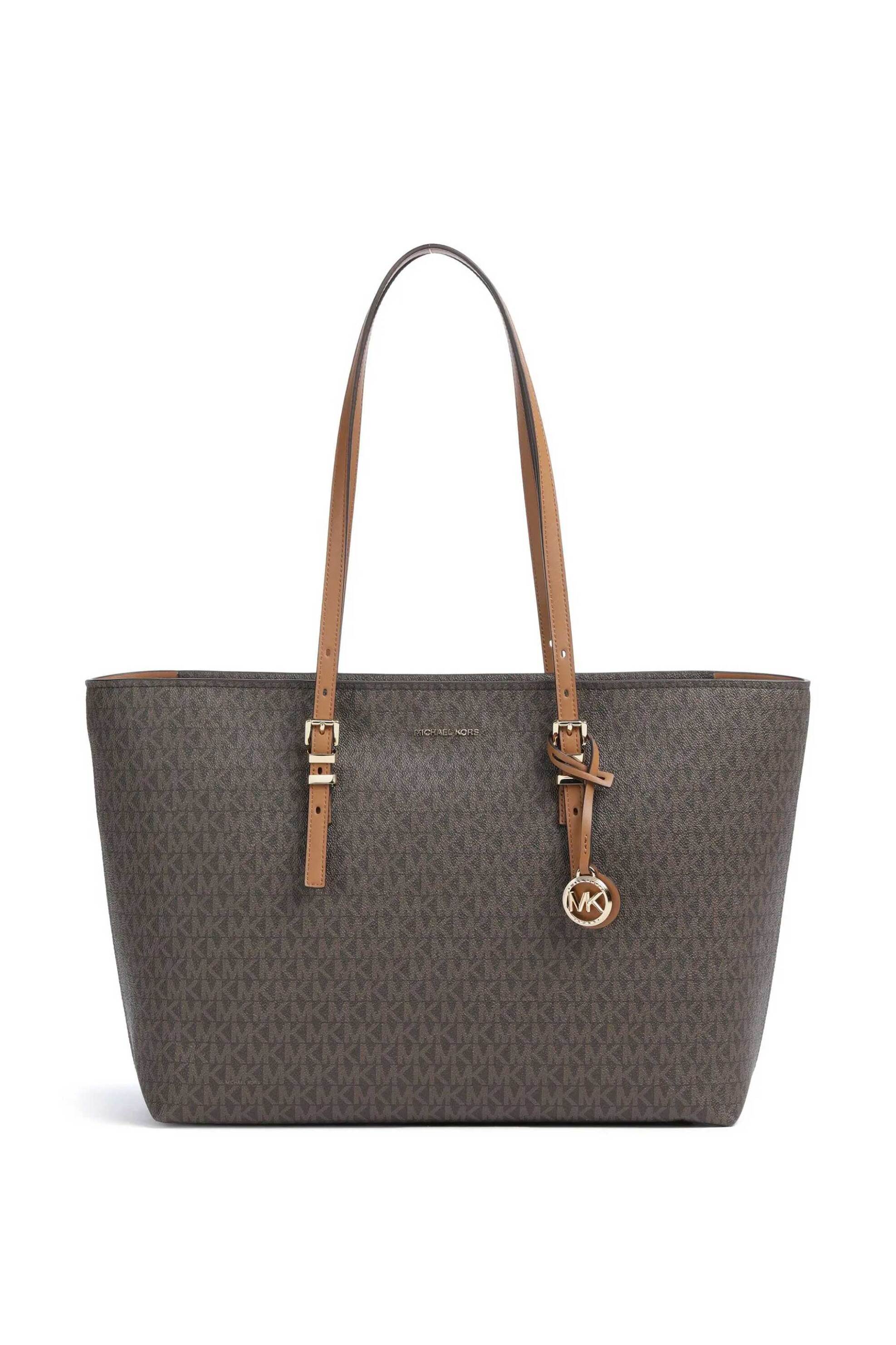 Michael Kors γυναικεία τσάντα tote με all-over monogram και μεταλλικό λογότυπο "Quinn" - 30T5GQNT9B Καφέ